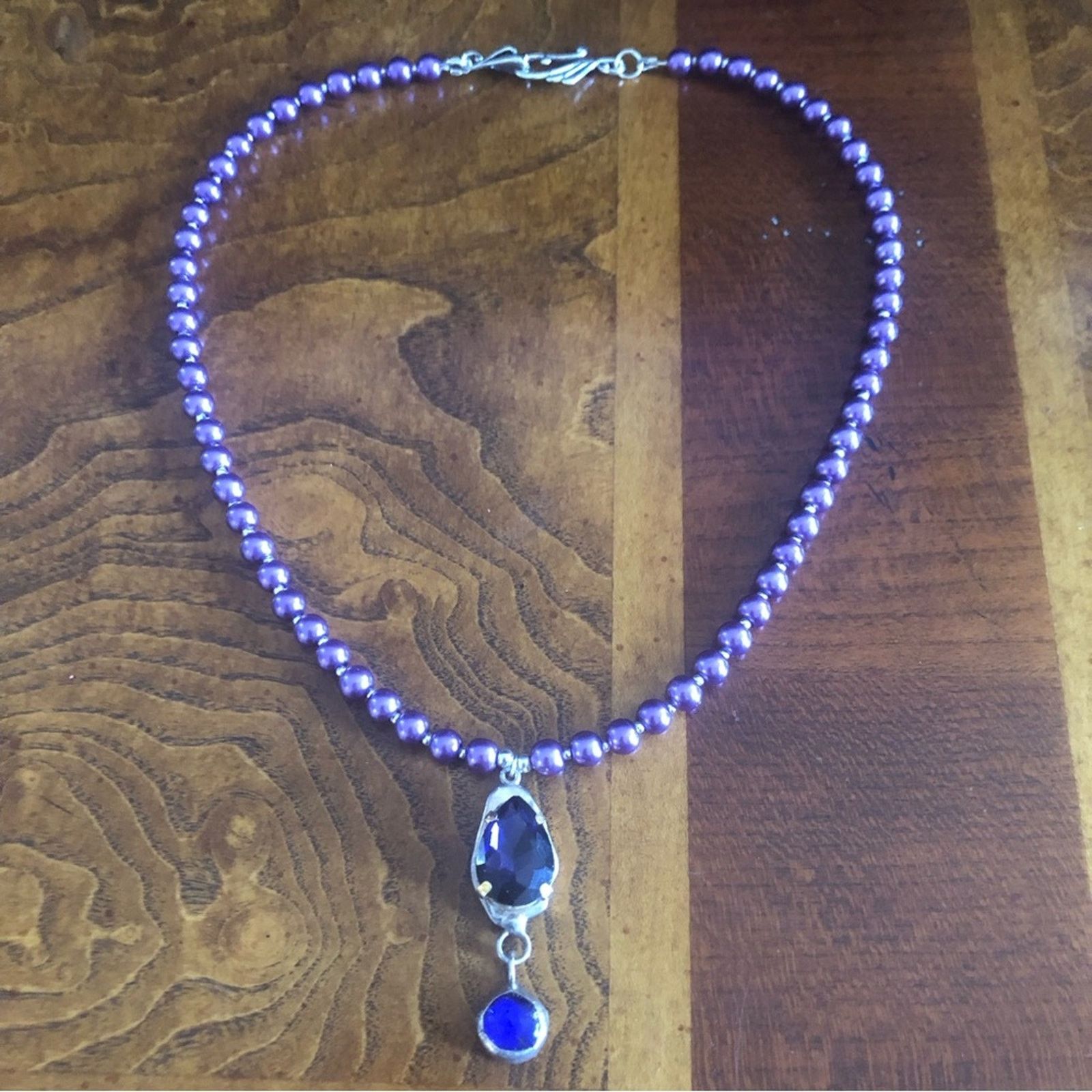 Handmade Handcrafted repurpose faceted stone pendant Pearl necklace Size ONE SIZE - 7 Thumbnail