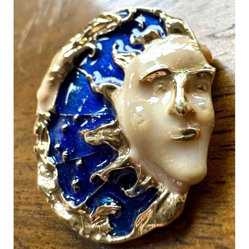 Handmade Celestial Moon Sun Brooch Pin New Gold Navy Yours is the Lig Size ONE SIZE - 7 Thumbnail