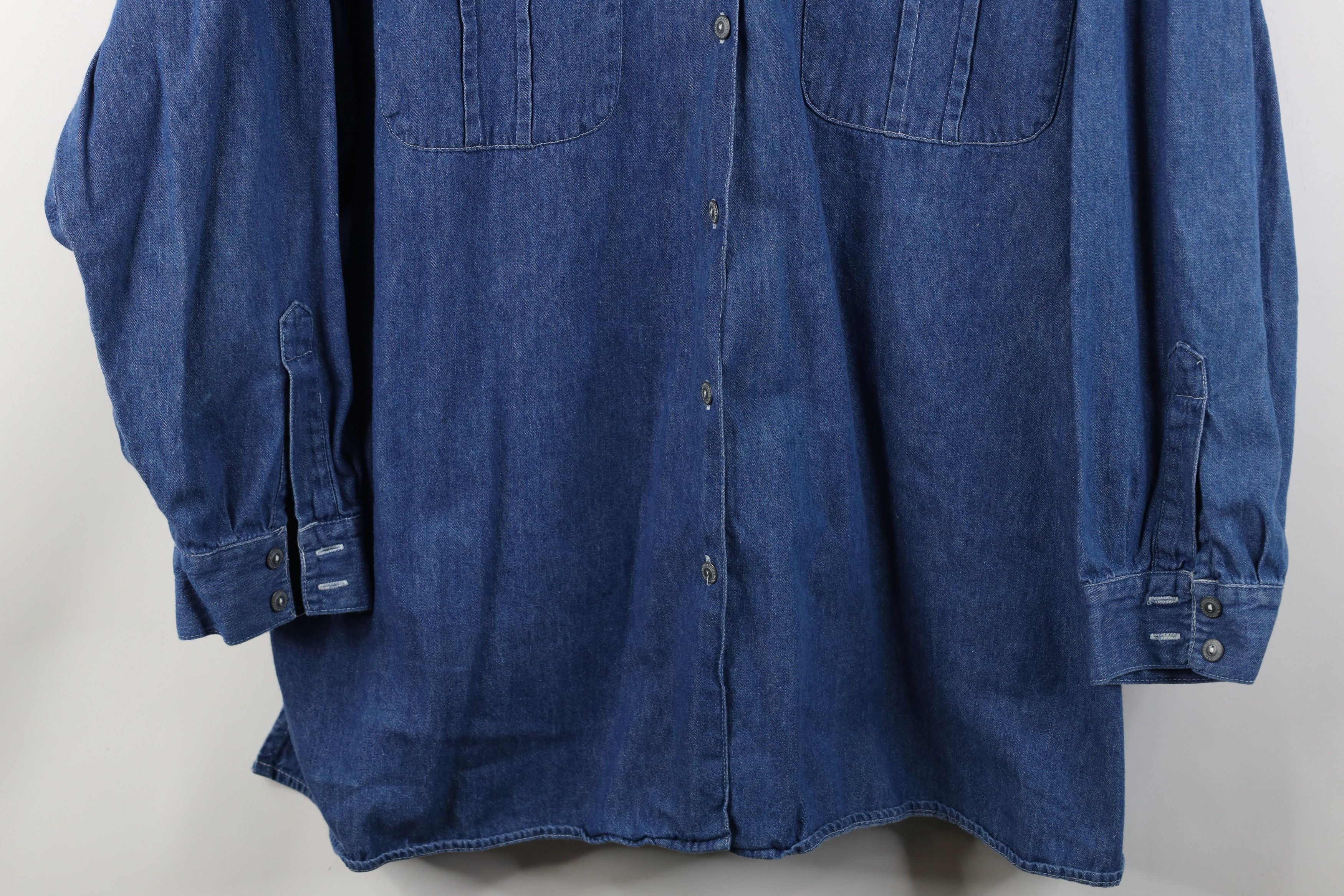 Vintage Vintage 90s Streetwear Denim Jean Band Collar Button Shirt Size 4XL / US 24-26 - 3 Thumbnail