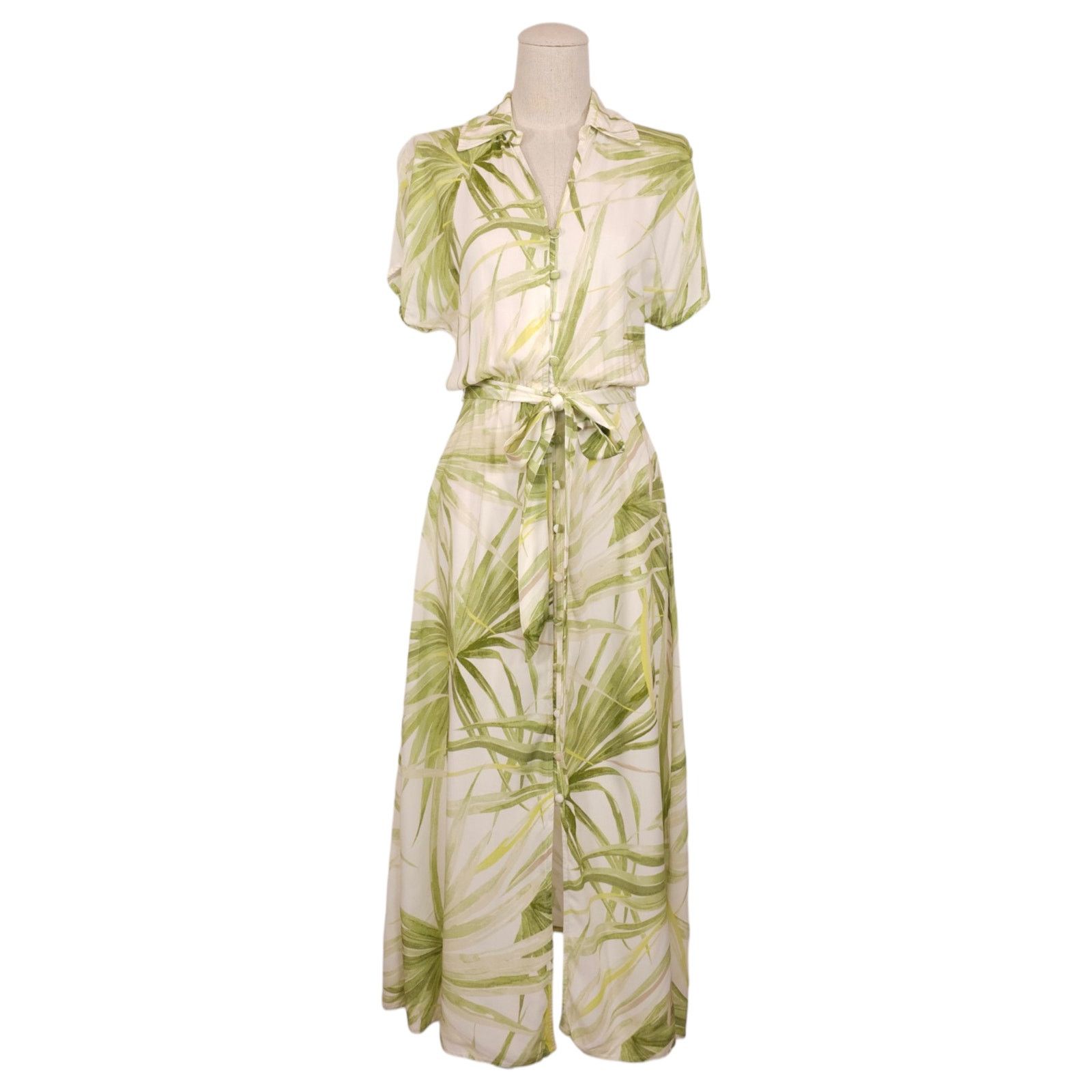 H&M H&M Tropical Print Tie Belt Shirt Midi Dress Sz Extra Small Size XS / US 0-2 / IT 36-38 - 1 Thumbnail