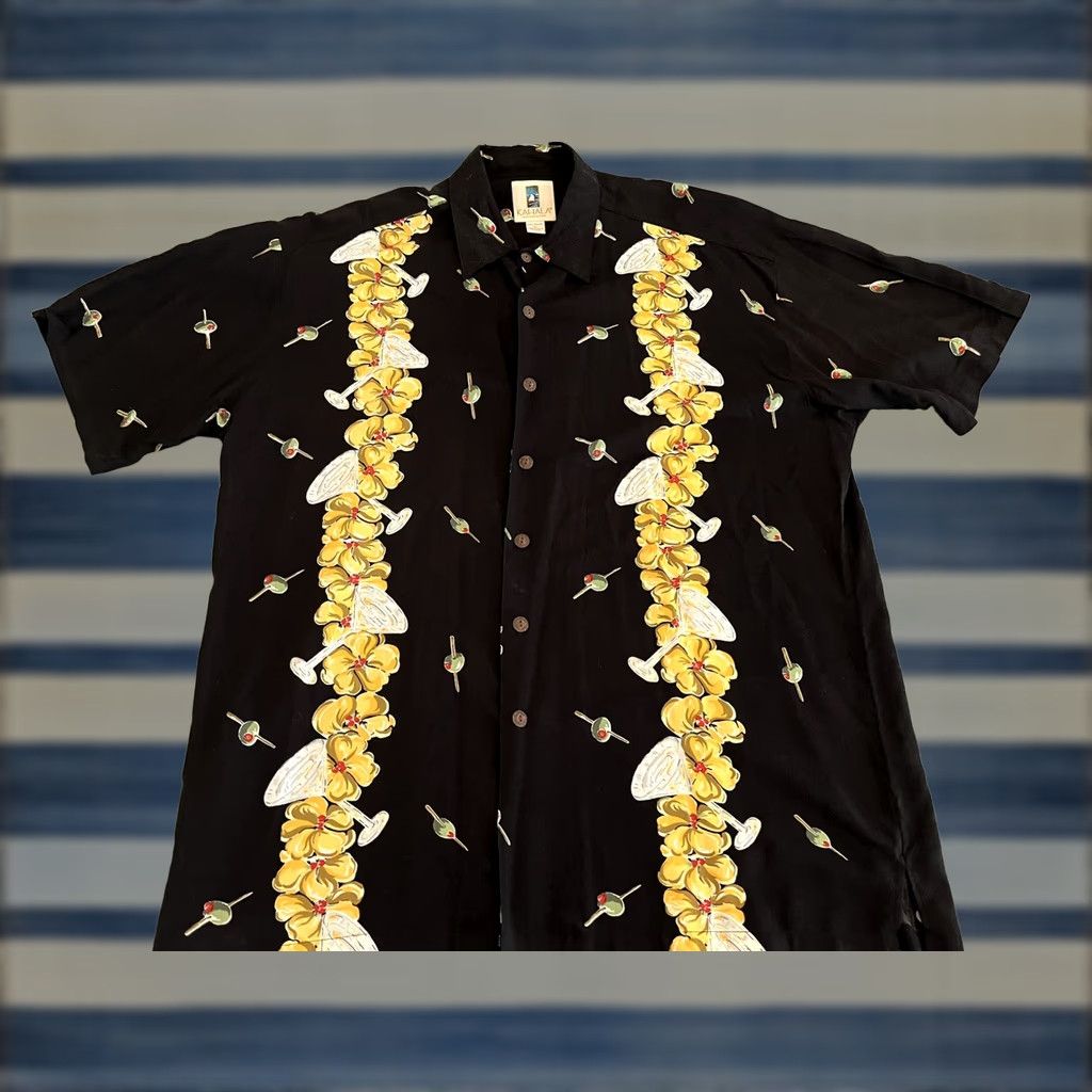 Olive Kahala Black Hawaiian Shirt Rayon Mens XL Button-Up Short Sleeve Floral Pattern Casual Party/Cocktail Travel Beer Olives Martins Size US XL / EU 56 / 4 - 1 Thumbnail