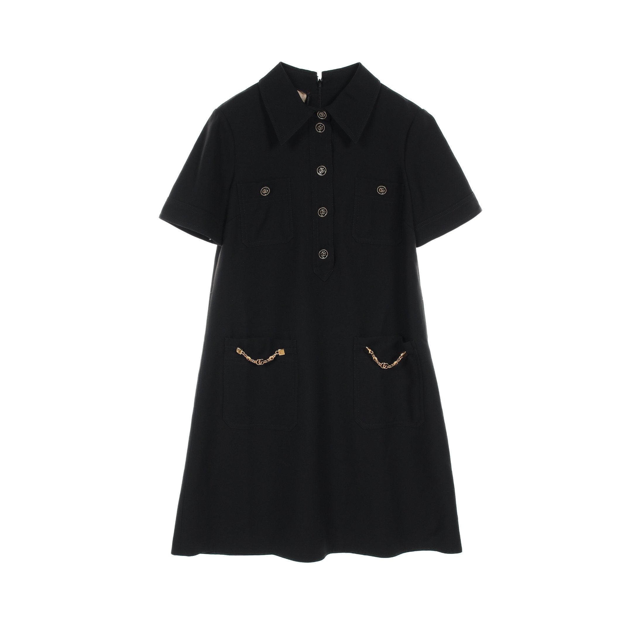 Gucci Gucci Double G One Piece Short Sleeve Silk Wool Black Size ONE SIZE - 1 Thumbnail
