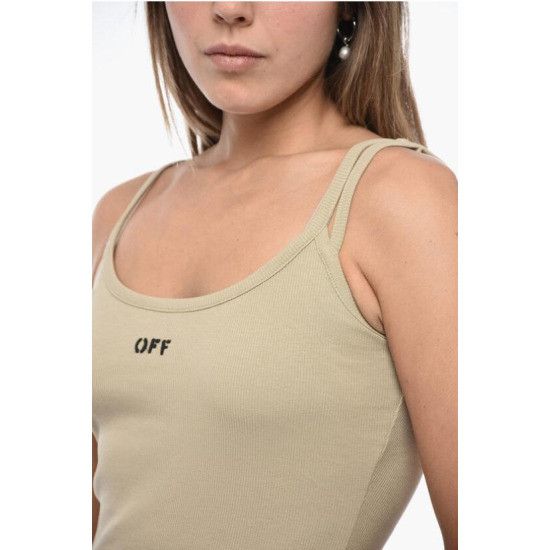 Off-White o1gr1nt0125 Off Stamp Basic Rib Dress in Forest Green Size M / US 6-8 / IT 42-44 - 3 Thumbnail