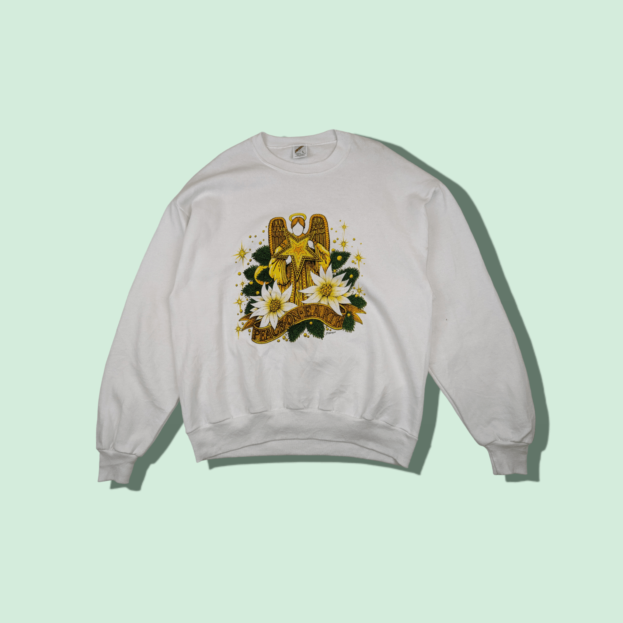 Jerzees Vintage 90's JERZEES Peach On Earth Cross Angel Sweatshirt Size US L / EU 52-54 / 3 - 1 Thumbnail