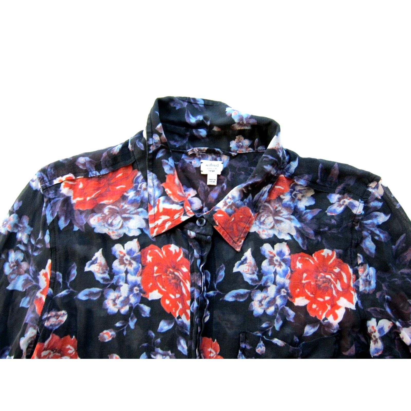 Vintage VINTAGE Wilfred 100% Silk Black Orange Purple Floral Button-Up Long Sleeve Blouse Large Size L / US 10 / IT 46 - 3 Thumbnail