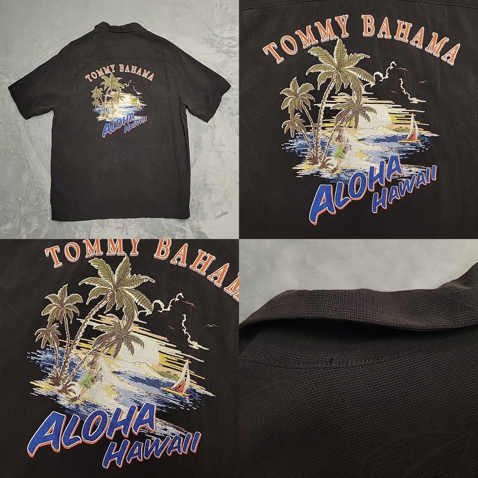 Tommy Bahama VINTAGE Tommy Bahama Shirt Mens M Black 100% Silk Embroidered Aloha Hawaii Loop Collar Size US M / EU 48-50 / 2 - 9 Thumbnail
