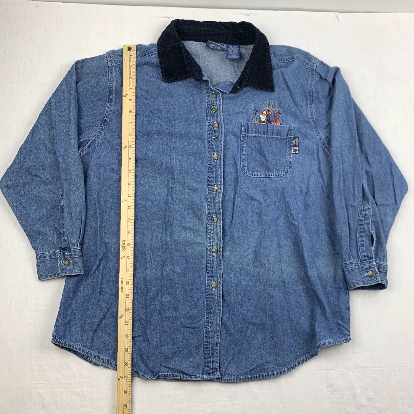Denime VINTAGE Winnie The Pooh Denim Button-Up Shirt Women XL Blue 90s Fall Tigger Disney Pooh Accessories Mens Womens Boys Girls? Size XL / US 12-14 / IT 48-50 - 7 Thumbnail