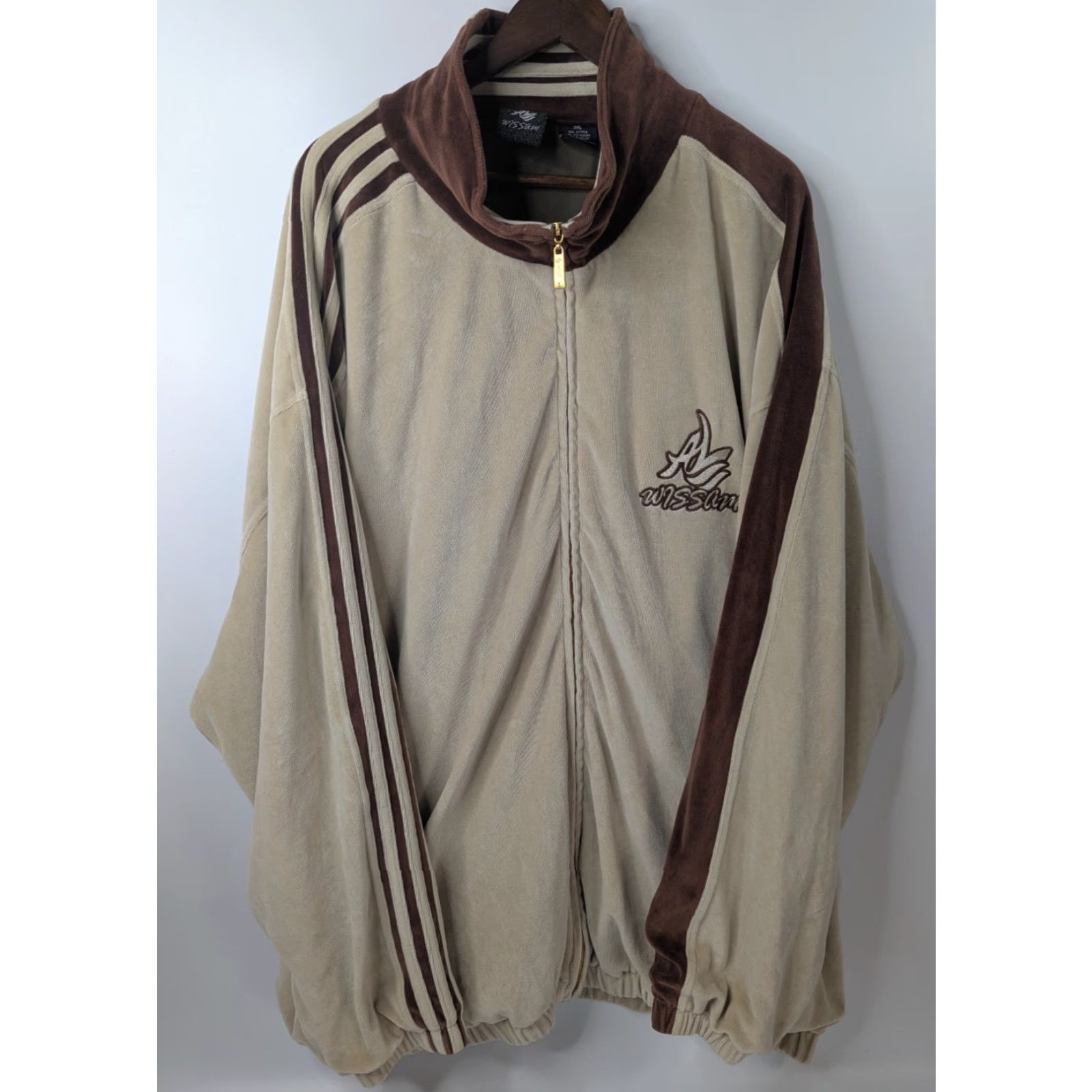 Velour VINTAGE Al Wissam Tracksuit Velour Brown Beige 3XL Men Hip Hop Streetwear Jacket Pants Set Velour Insulated Long Sleeve Brown Big & Tall Mens Size US 39 - 3 Thumbnail