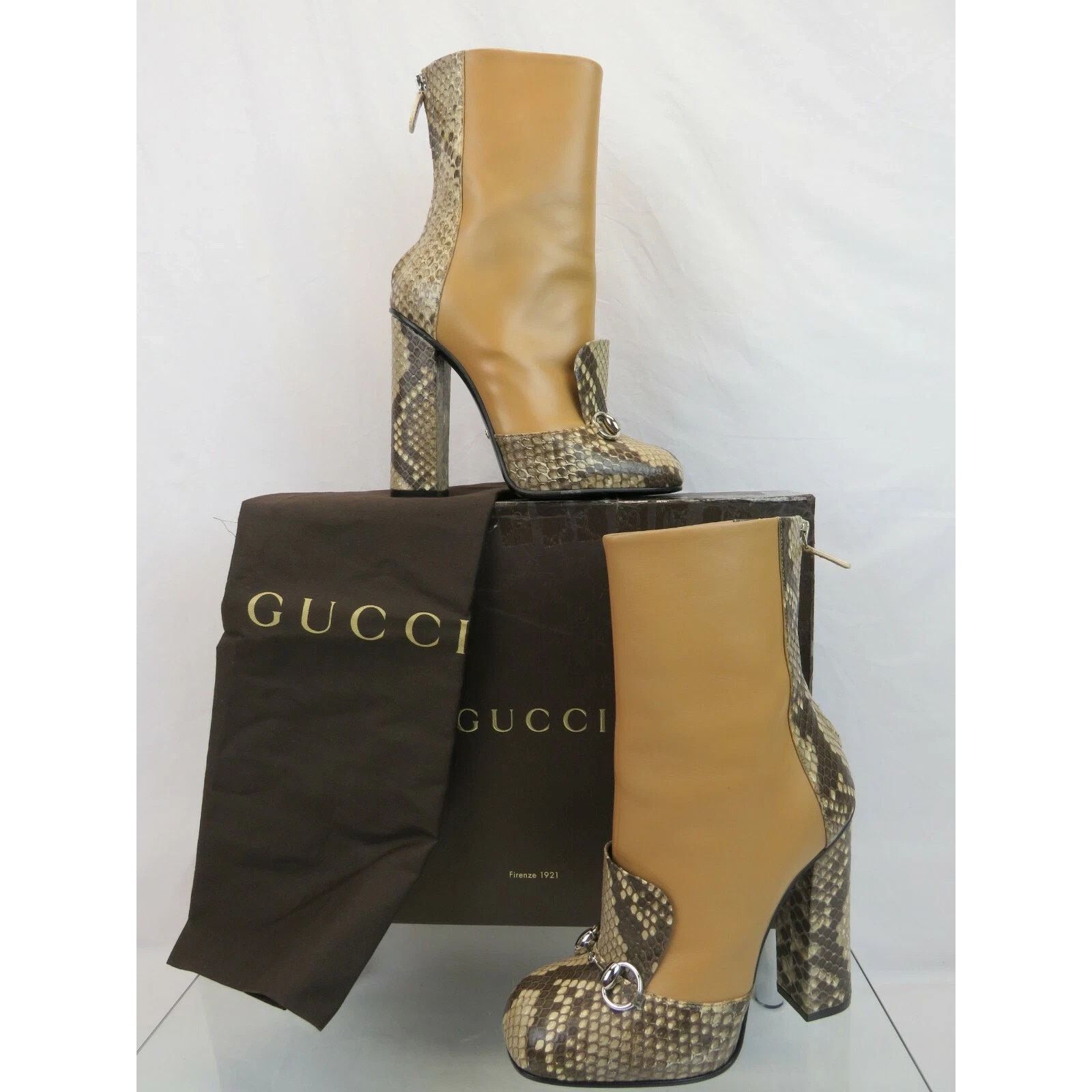 Gucci GUCCI LILLIAN BEIGE PYTHON BROWN HORSEBIT BOOTS 37.5 ITALY Size US 7.5 / IT 37.5 - 2 Thumbnail