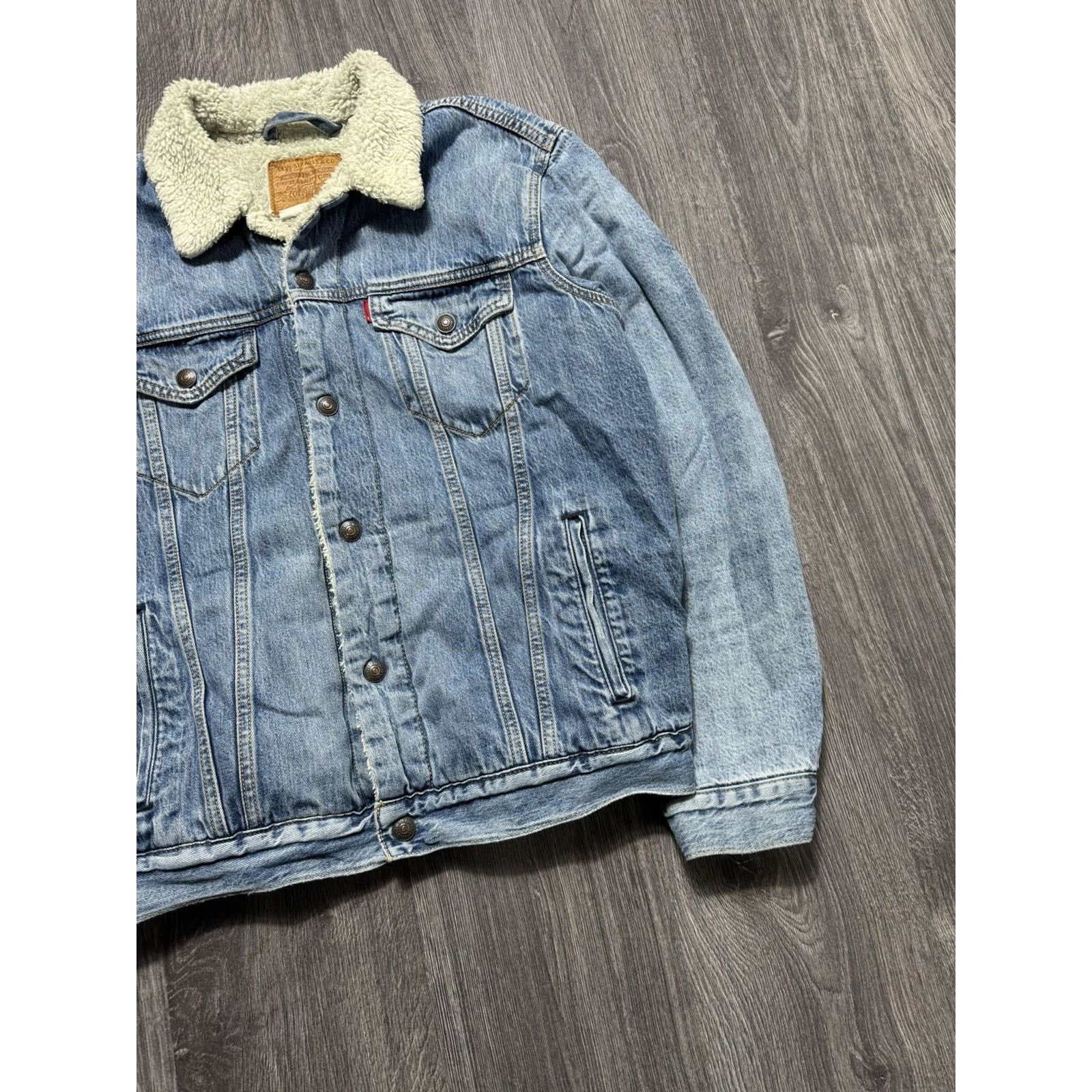 Levi's × Vintage Levi's Blue Denim Sherpa Trucker Jacket Size US L / EU 52-54 / 3 - 3 Thumbnail