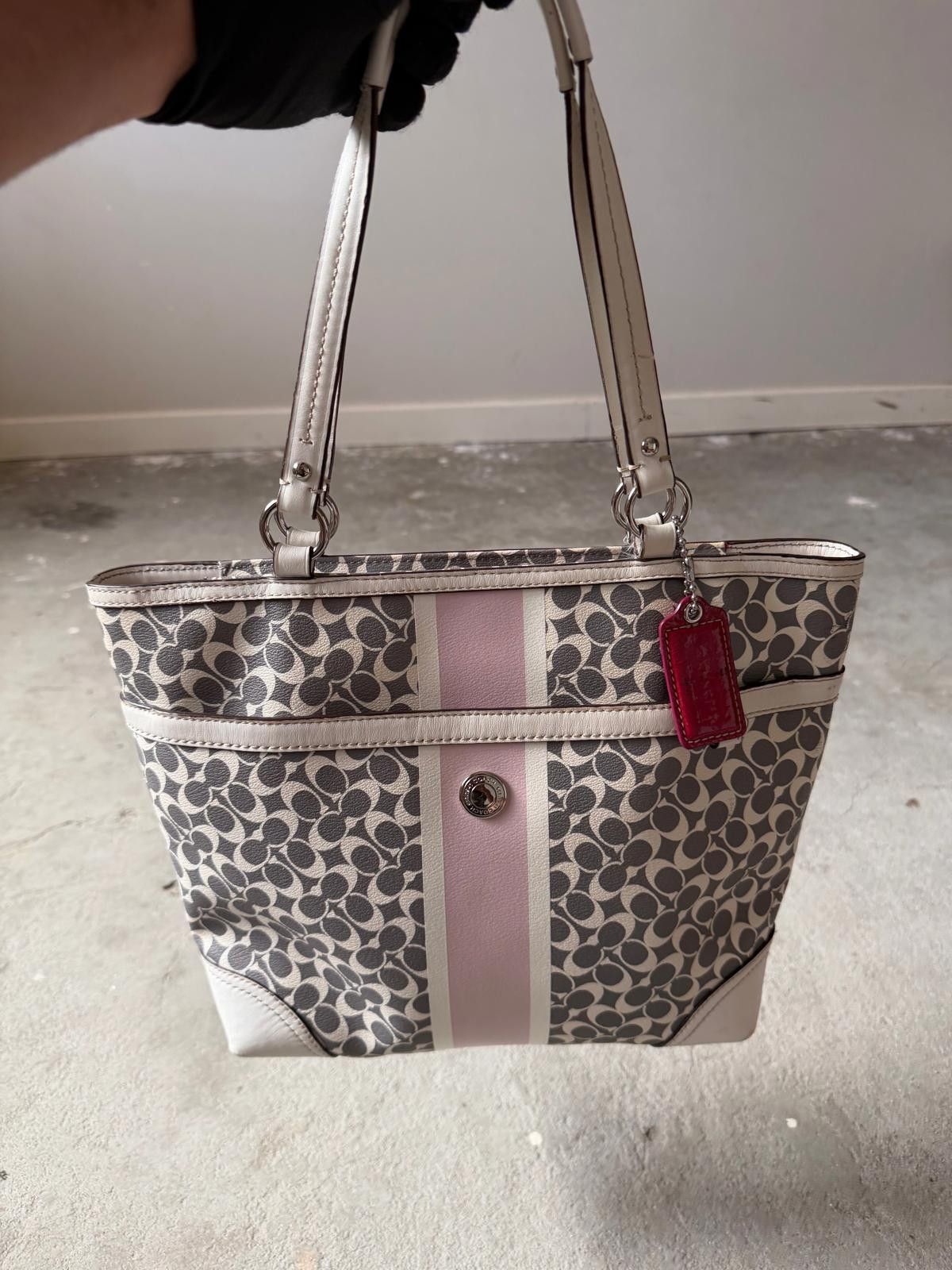 Coach Coach Signature Heritage Stripe Tote Bag Grey/Pink Size ONE SIZE - 5 Thumbnail