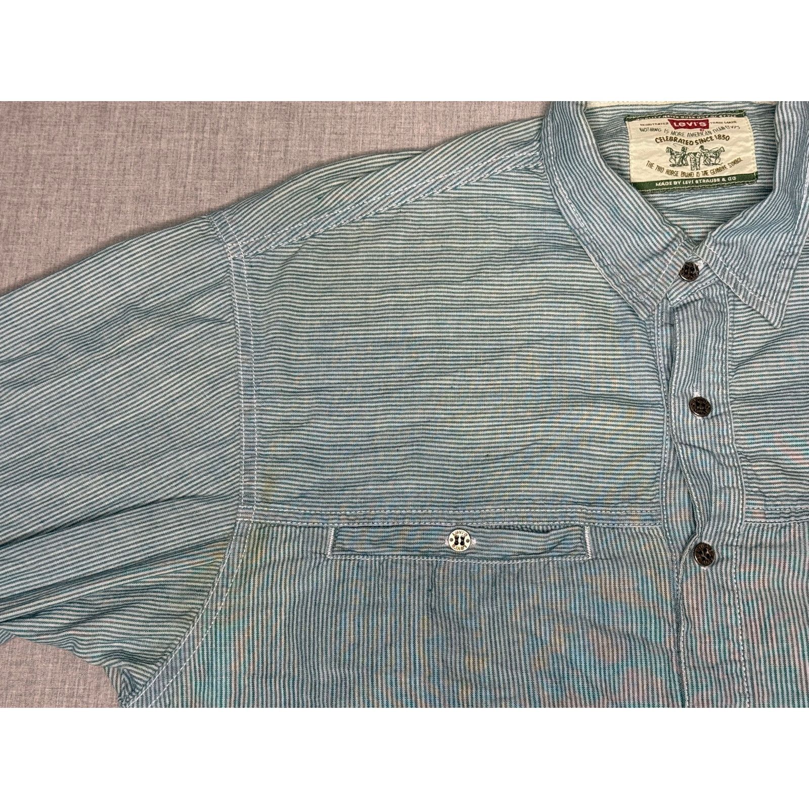 Levi's × Vintage Vintage 90s Levi’s Real Indigo Pinstripe Button Up Shirt M Size US M / EU 48-50 / 2 - 7 Thumbnail