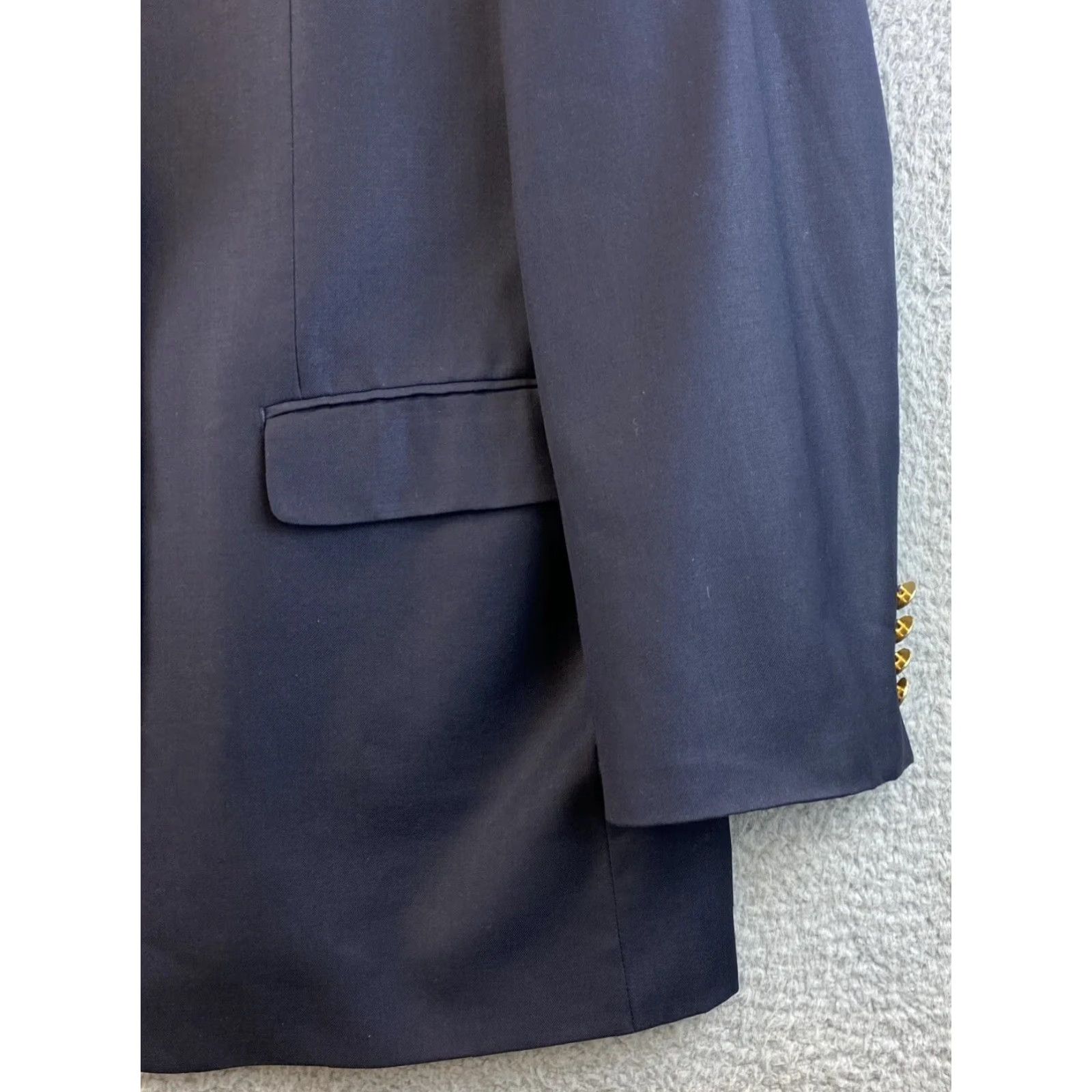 Ralph Lauren RALPH LAUREN Mens 46 L Suit Jacket Navy 100% Wool / 71-44 Two-Button Gold Single-Breasted Notch Lapel Long Coat/Cut Regular Fit Vintage No Size 46R - 3 Thumbnail