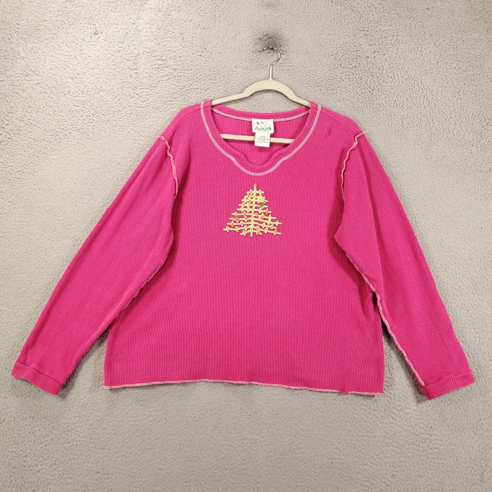 Quacker Factory Quaker Factory Holiday Christmas Tree Sweater Womens Large Waffle Knit Top Pink Size L / US 10 / IT 46 - 2 Thumbnail