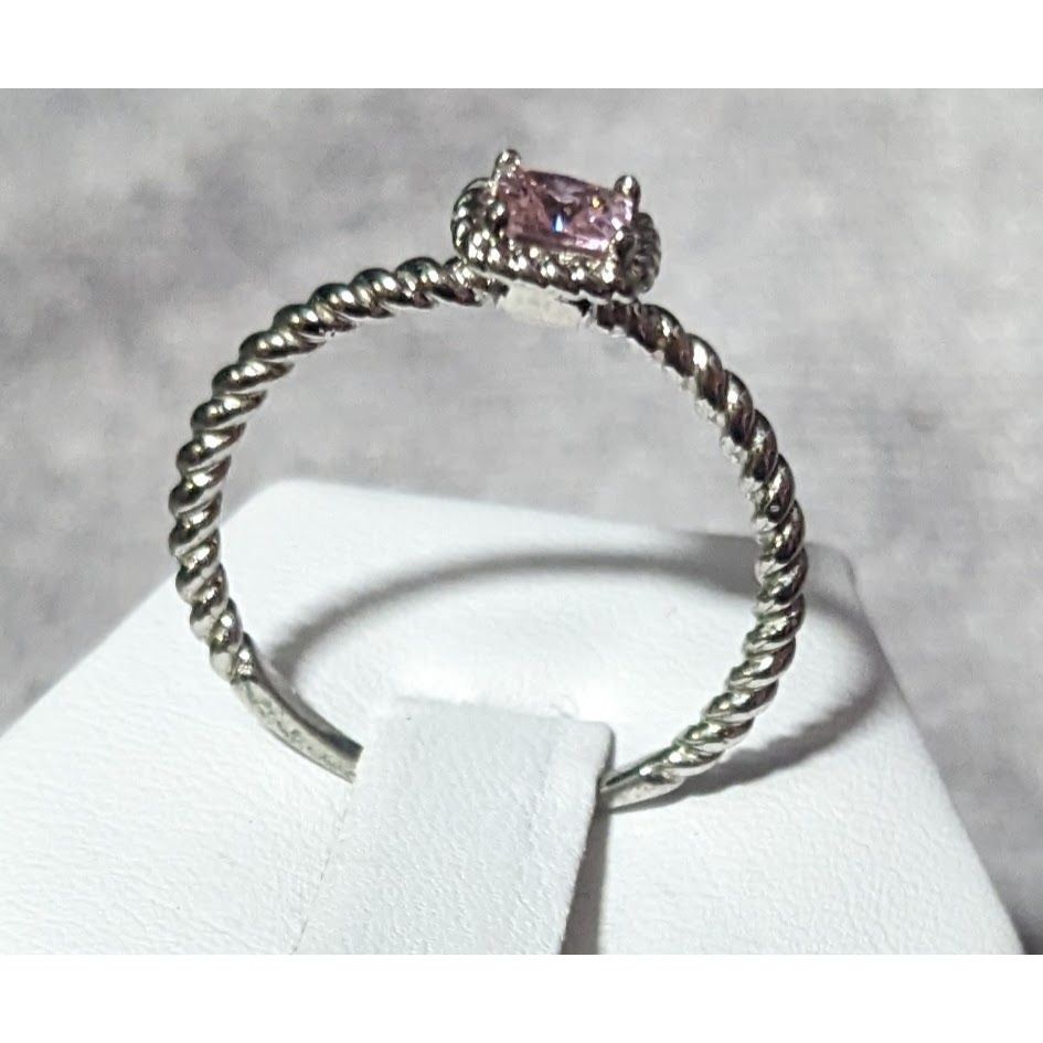 Other Dainty Coquette Silver Tone Ring With Pastel Pink Gem Signed Size ONE SIZE - 10 Thumbnail