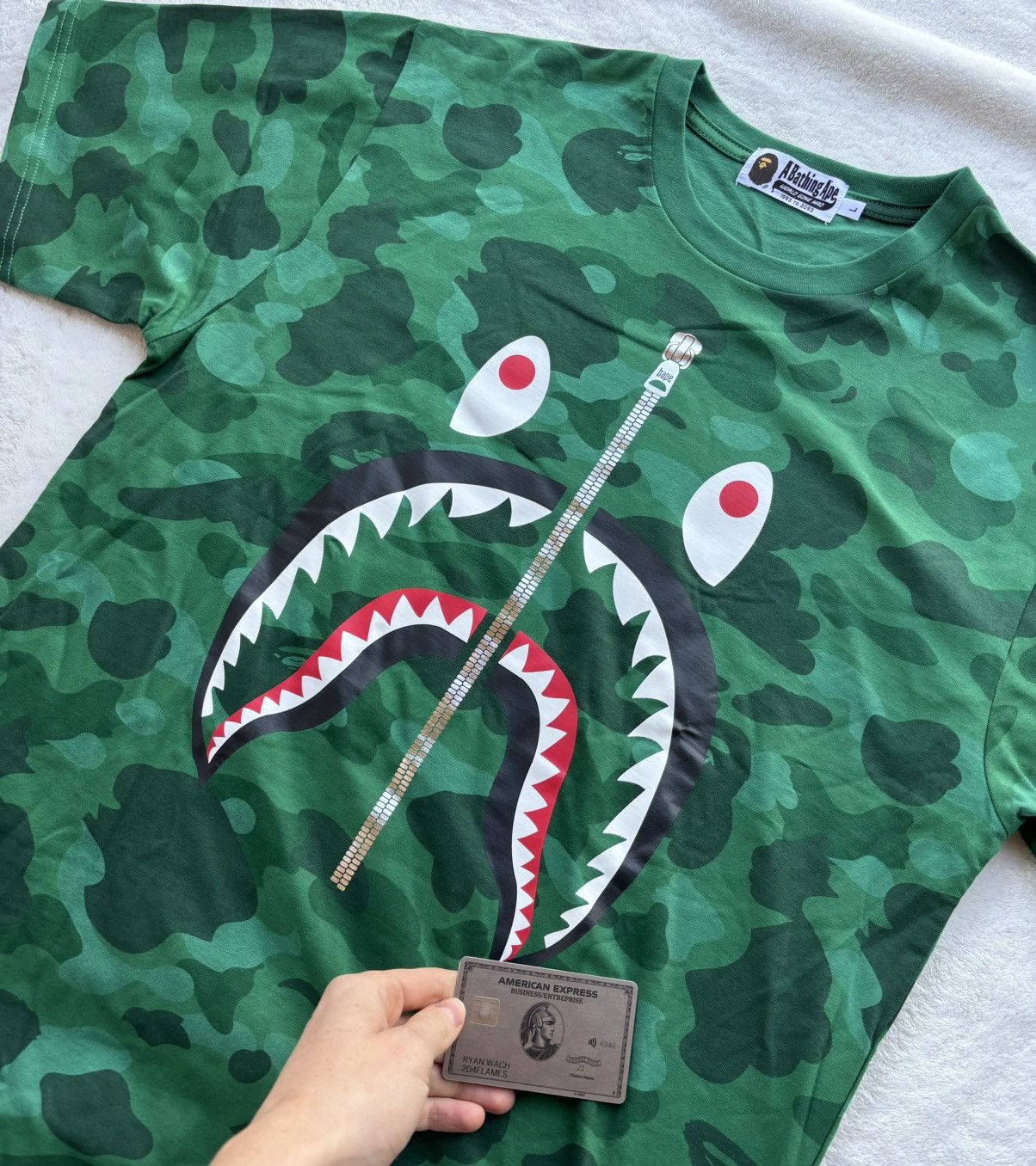 Bape Bape Green Acid Camo Shark Tee Size US L / EU 52-54 / 3 - 2 Thumbnail