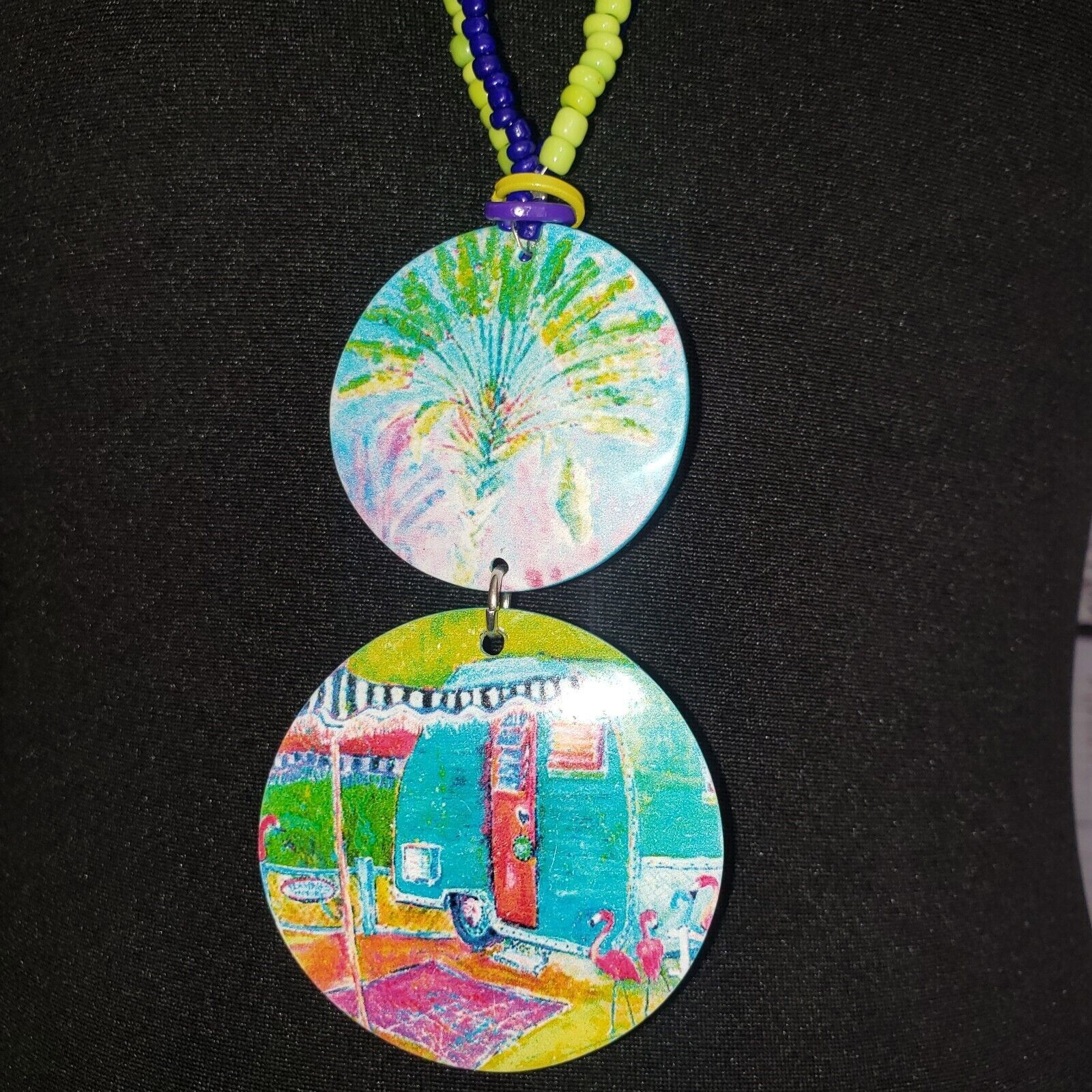 Camper Hand-painted Camper Themed Necklace 21 Inch Drop Shell Size ONE SIZE - 1 Thumbnail