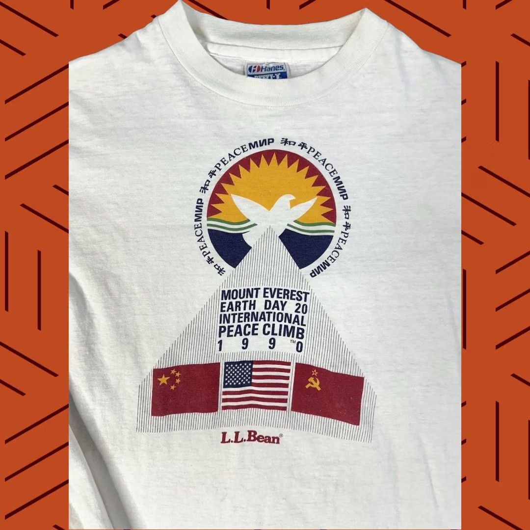Hanes VINTAGE Earth Day Mount Everest Peace Climb Long Sleeve Tee XL White Mens US made Size US XL / EU 56 / 4 - 1 Thumbnail
