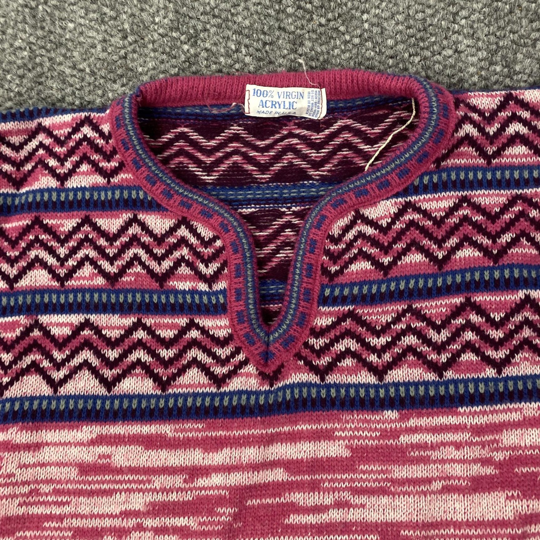 Pinko VINTAGE Pink Geometric Knit Sweater Womens Medium Pullover 80s USA Geometric 100% Acrylic Womens Pullover Size M / US 6-8 / IT 42-44 - 2 Thumbnail