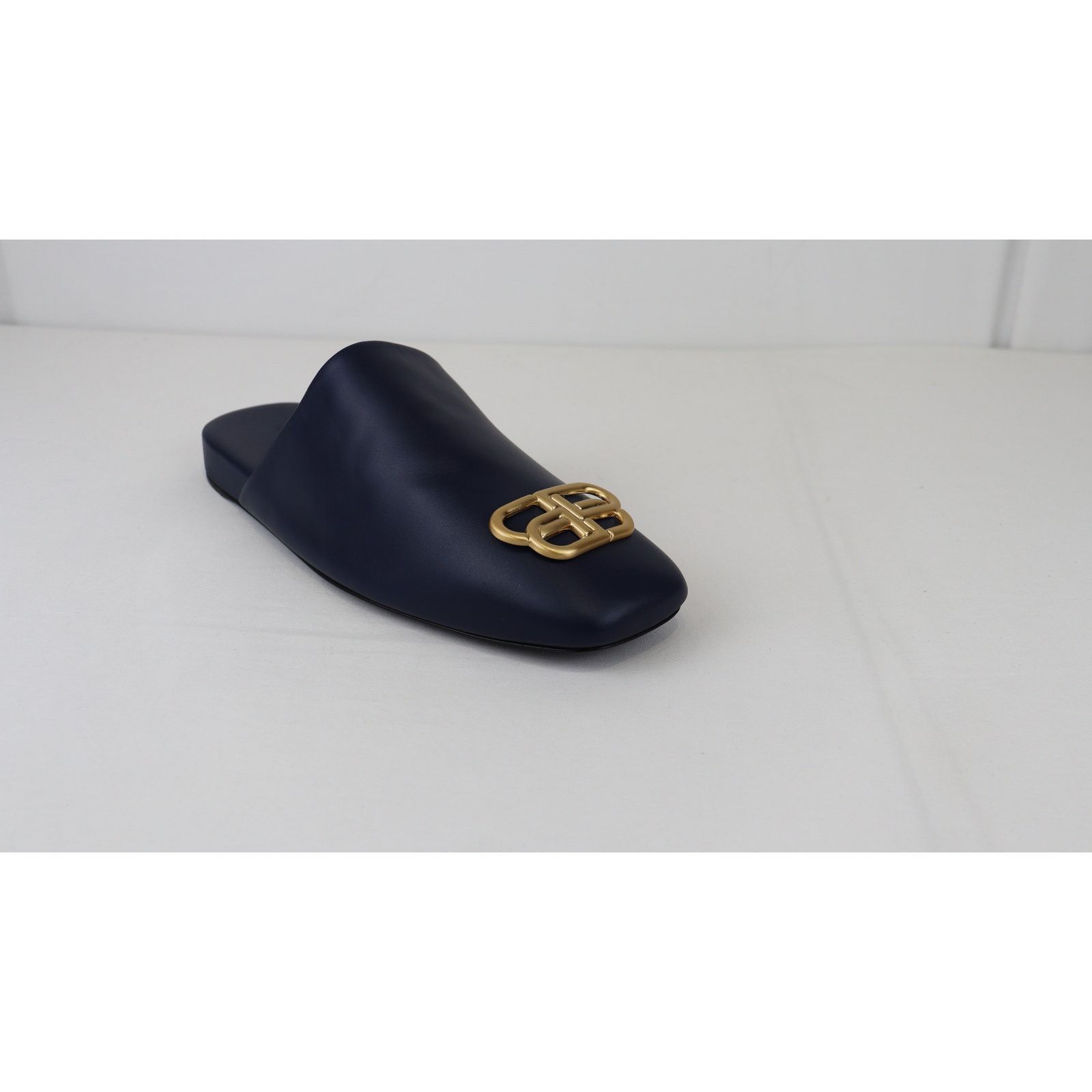 Balenciaga o1rshd1 Shiny Soft Calfskin Cosy BB Mule in Navy/Gold Size US 7 / EU 40 - 1 Thumbnail