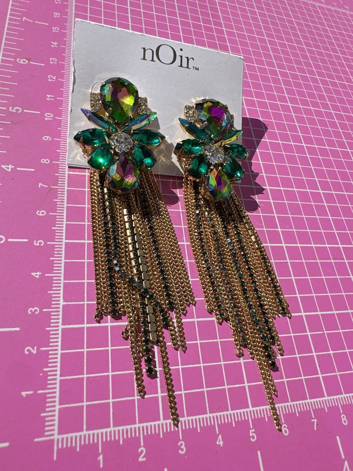 Designer Noir earrings green crystals multi color reflective diamonds Size ONE SIZE - 2 Thumbnail