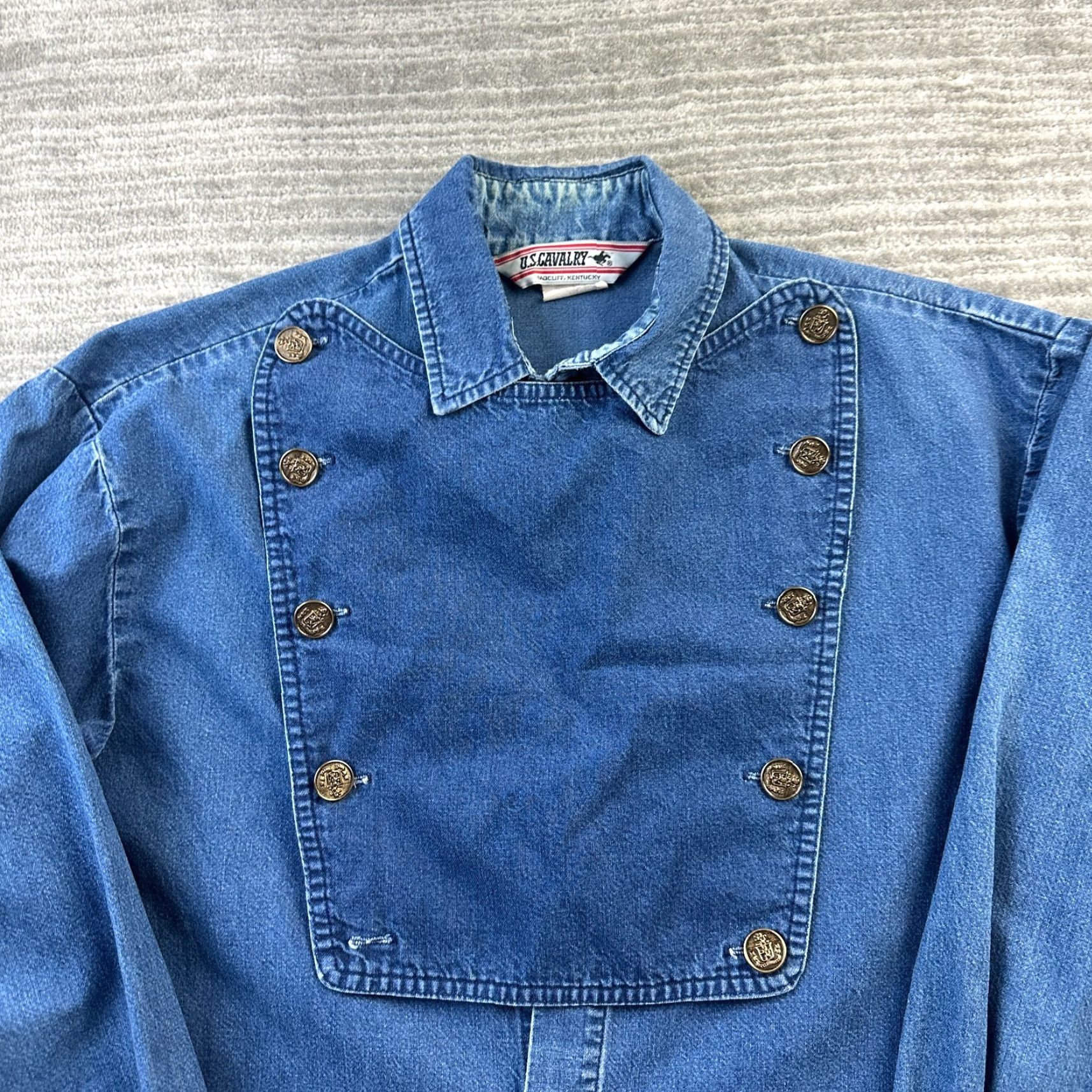 Denime VINTAGE US Cavalry Shirt Mens Small Blue Denim Button Up Military USA Made Size US S / EU 44-46 / 1 - 3 Thumbnail