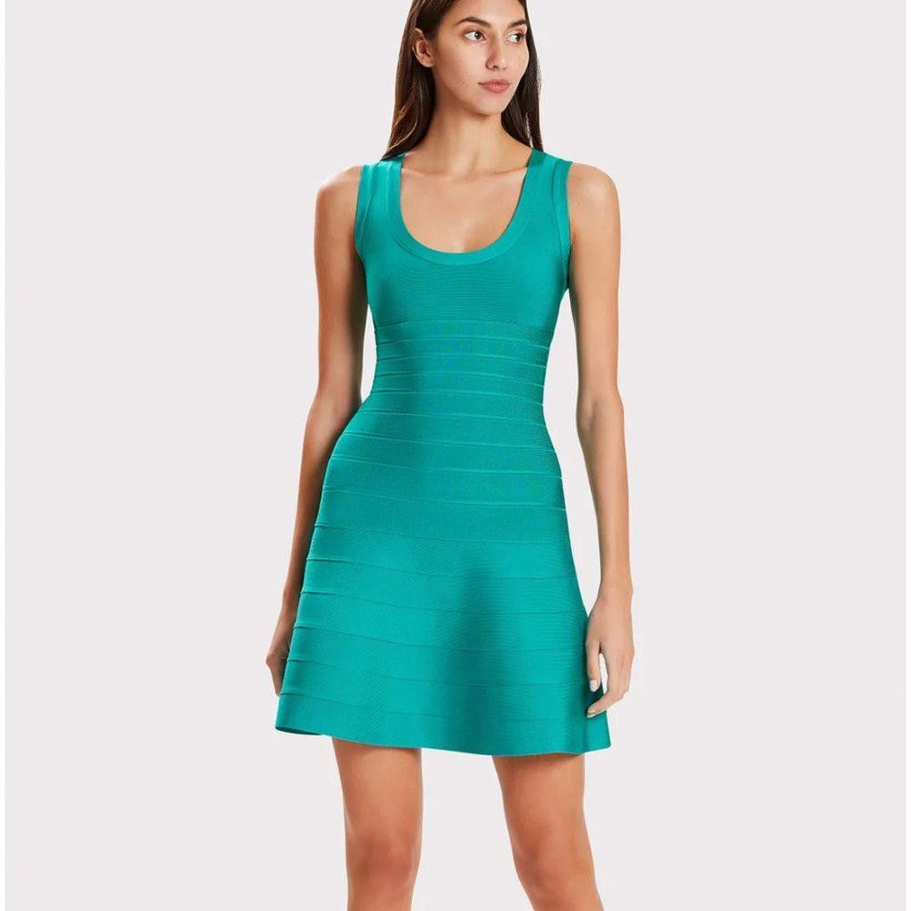 image of Herve Leger Herve Ledger Fit And Flare Min Dress In Turquoise Size Xs in Blue, Women's