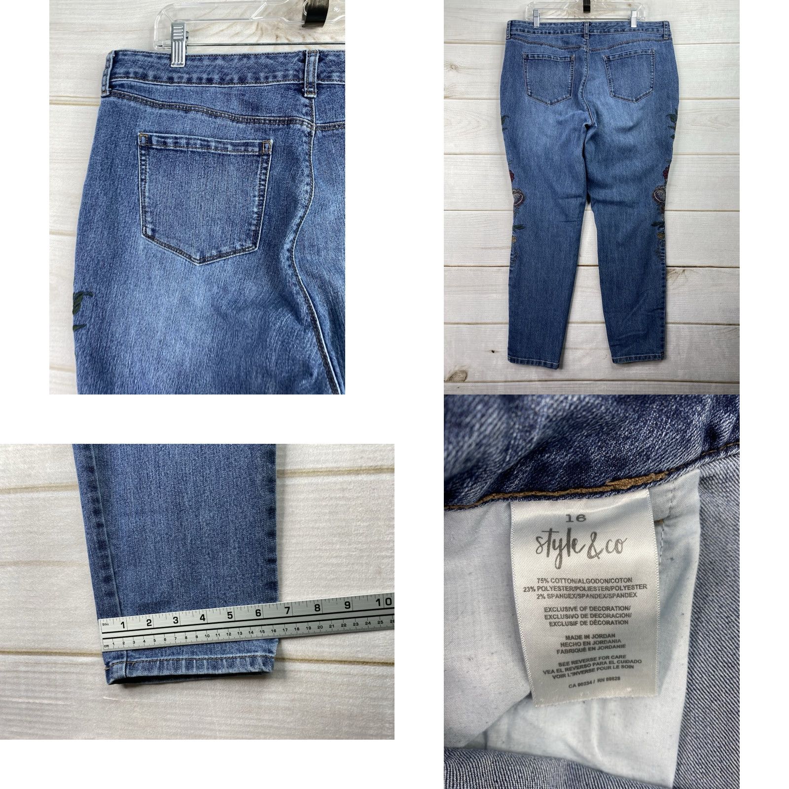Vintage Style&co. Womens Jeans 16 Curvy Skinny Floral Embroidered Denim Stretch Bohemian Flower 5-Pocket Regular Size 16 Womens Jeans Blue Denim Size 38" / US 16 / IT 52 - 8 Thumbnail