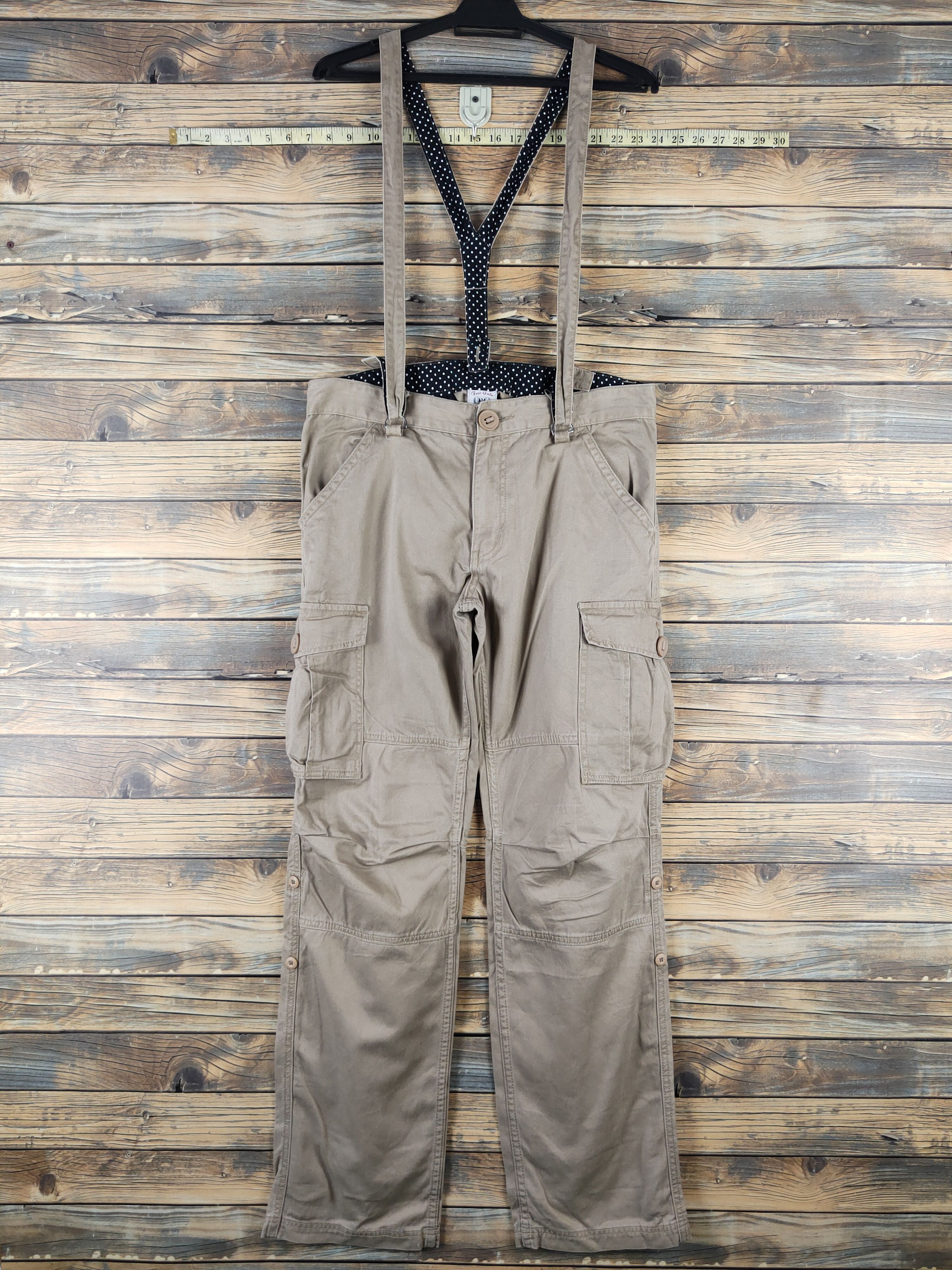 Japanese Brand DL Free Gate Beige Suspender Pants #1059 Size 32" / US 10 / IT 46 - 1 Thumbnail
