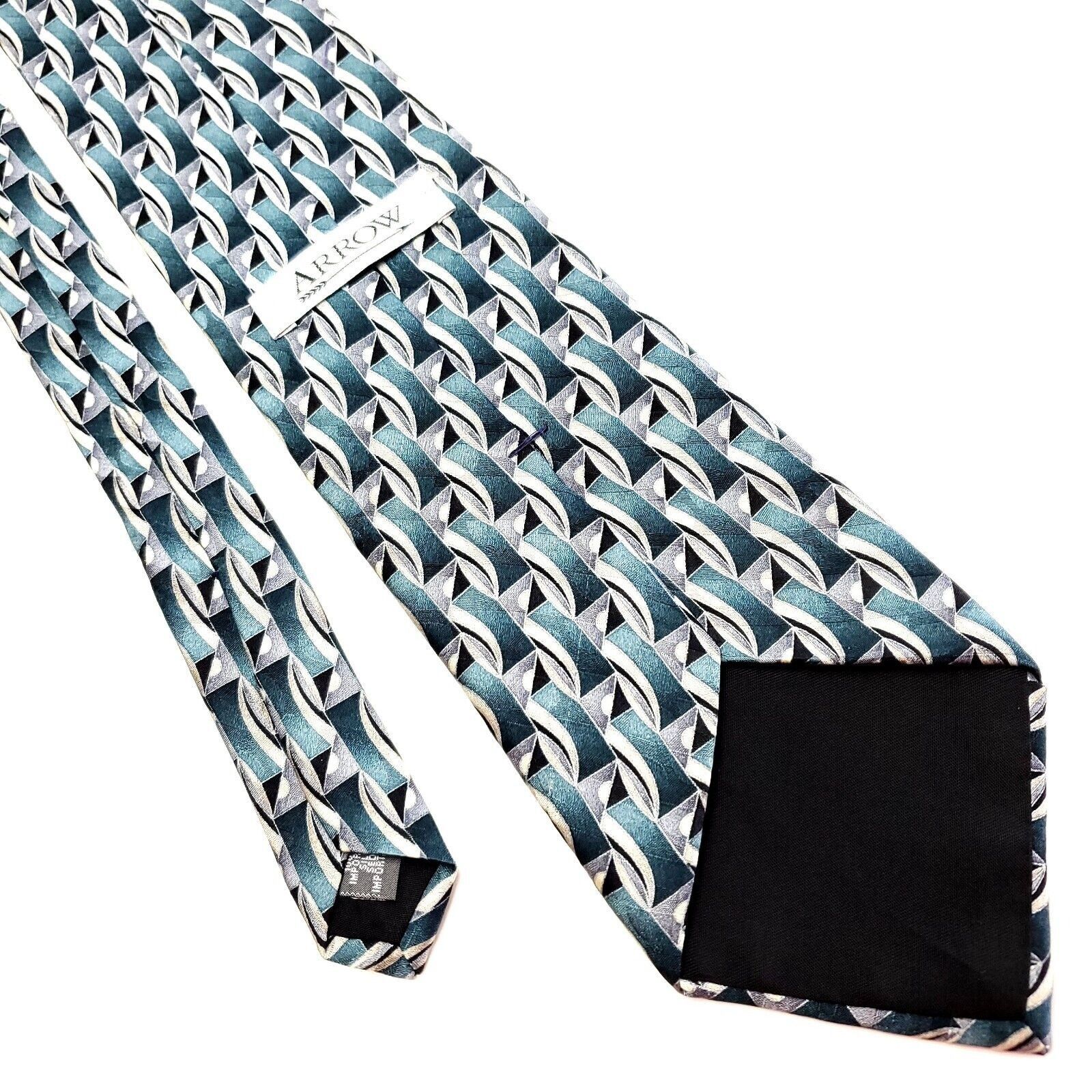 Arrow Arrow Teal White Silk Tie Woven Geometric Size ONE SIZE - 3 Thumbnail