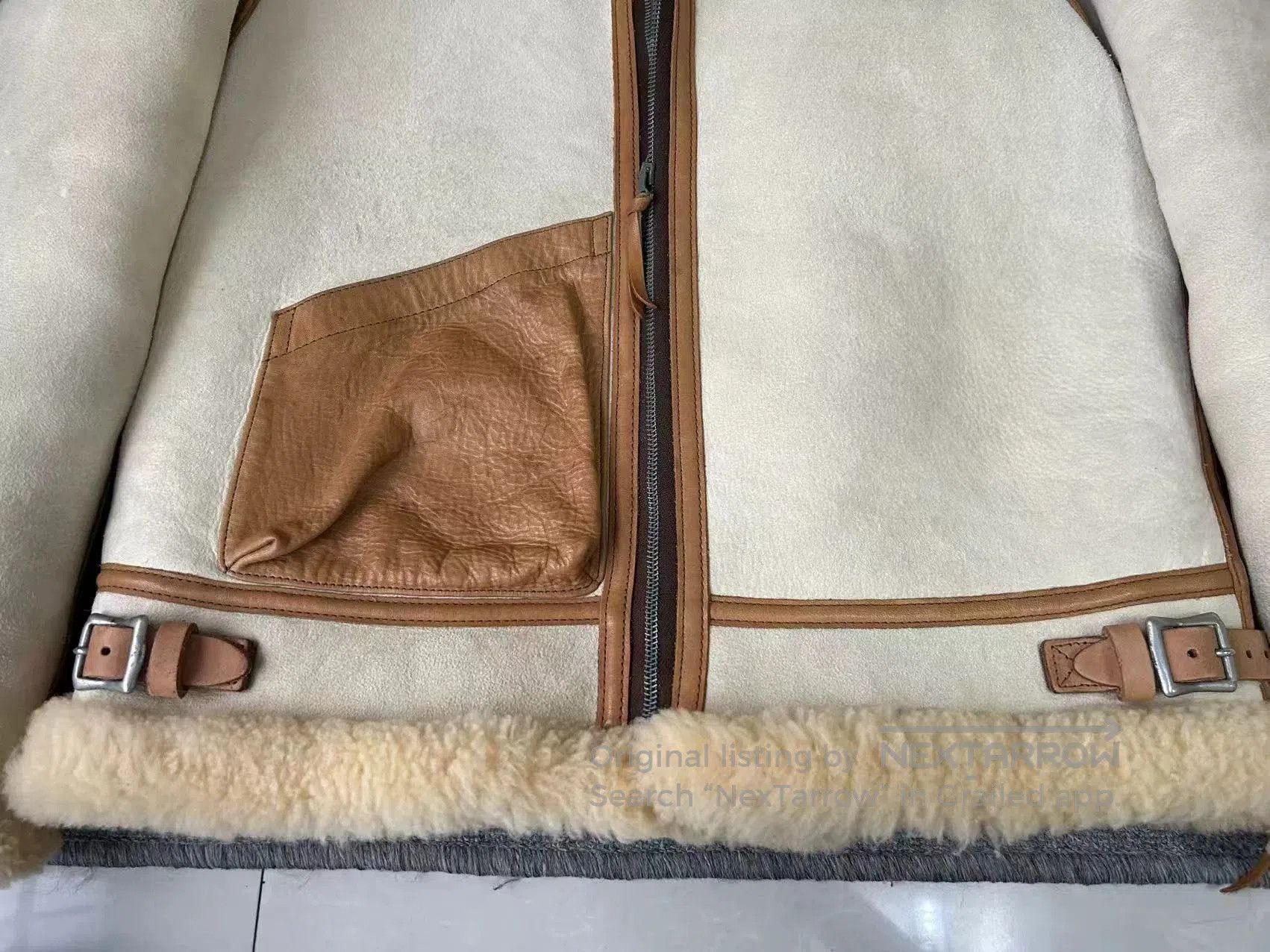 Rainbow Country stylish beige shearling jacket with hood. Size US M / EU 48-50 / 2 - 6 Thumbnail