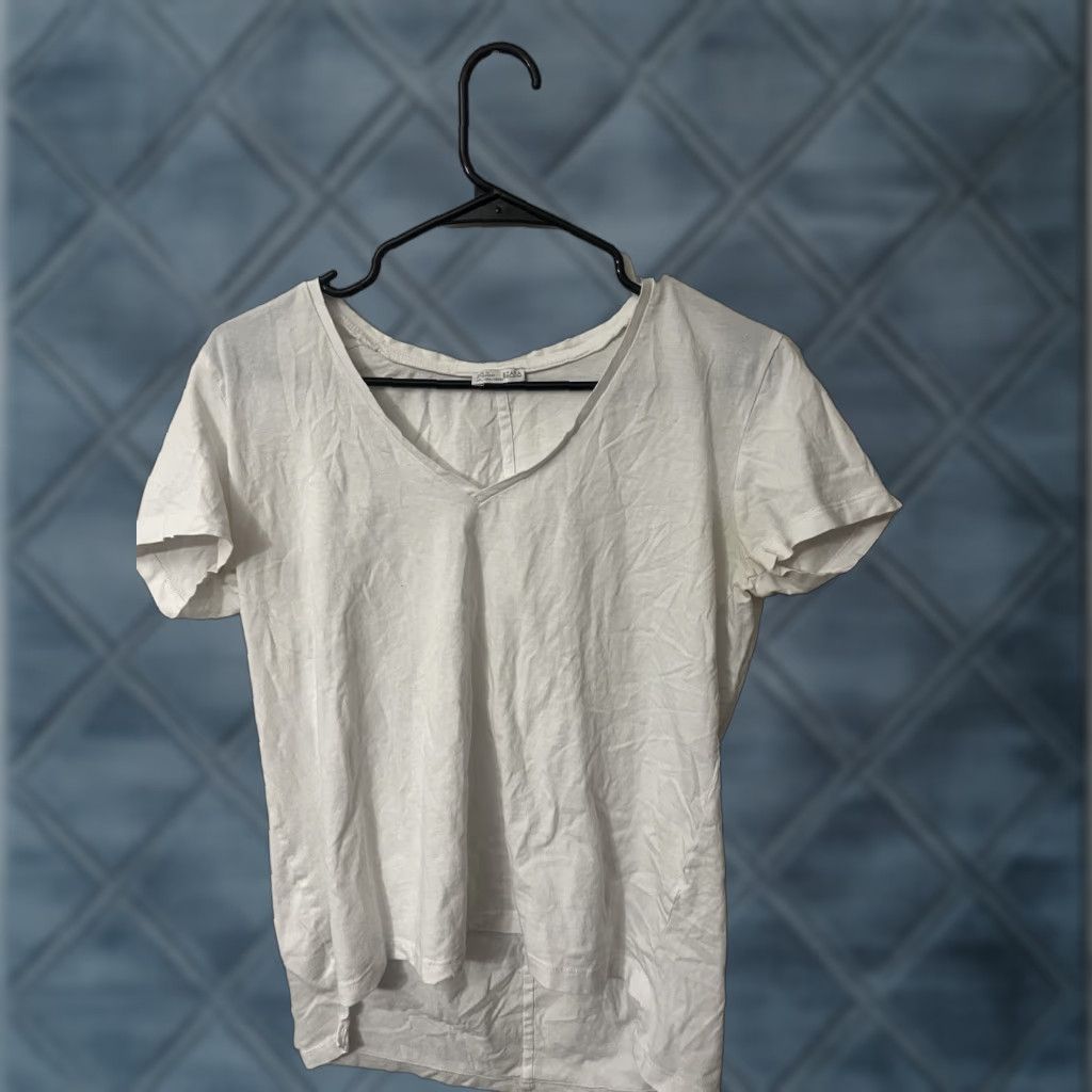 Zara VINTAGE Zara Womens Large White V-Neck Cap Sleeve Top Casual Cotton Summer Basic Size L / US 10 / IT 46 - 1 Thumbnail