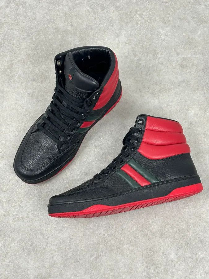 Gucci Gucci Black Red Leather High-Top Sneakers Size US 9 / IT 39 - 5 Thumbnail