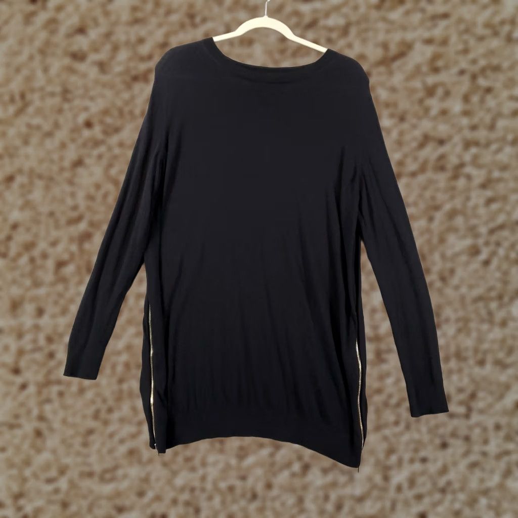 Ann Taylor Wool Blend Sweater Womens Medium Black Long Longline Tunic Zipper Accents Size M / US 6-8 / IT 42-44 - 1 Thumbnail