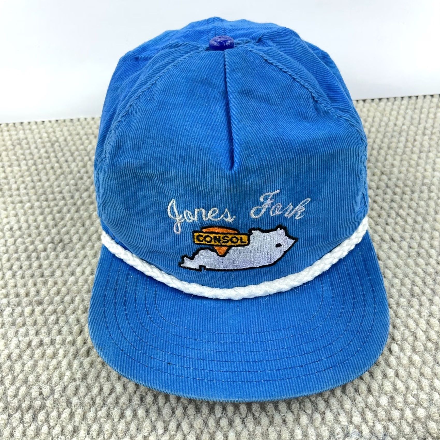 Coal VINTAGE Consol Trucker Hat Cap Blue Corduroy Made USA Coal Mining Jones Fork VA Mens Size ONE SIZE - 4 Thumbnail