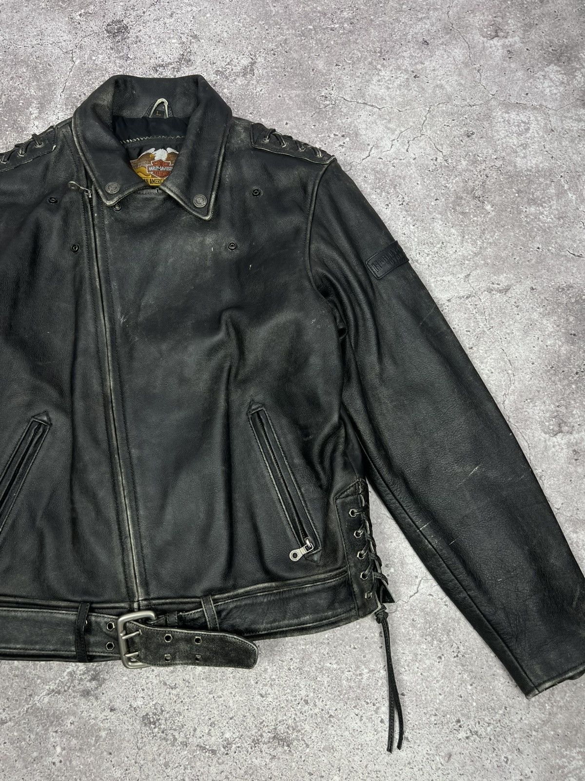 Harley Davidson CRAZY Vintage Harley Davidson Leather Motorcycle Jacket Size US L / EU 52-54 / 3 - 3 Thumbnail