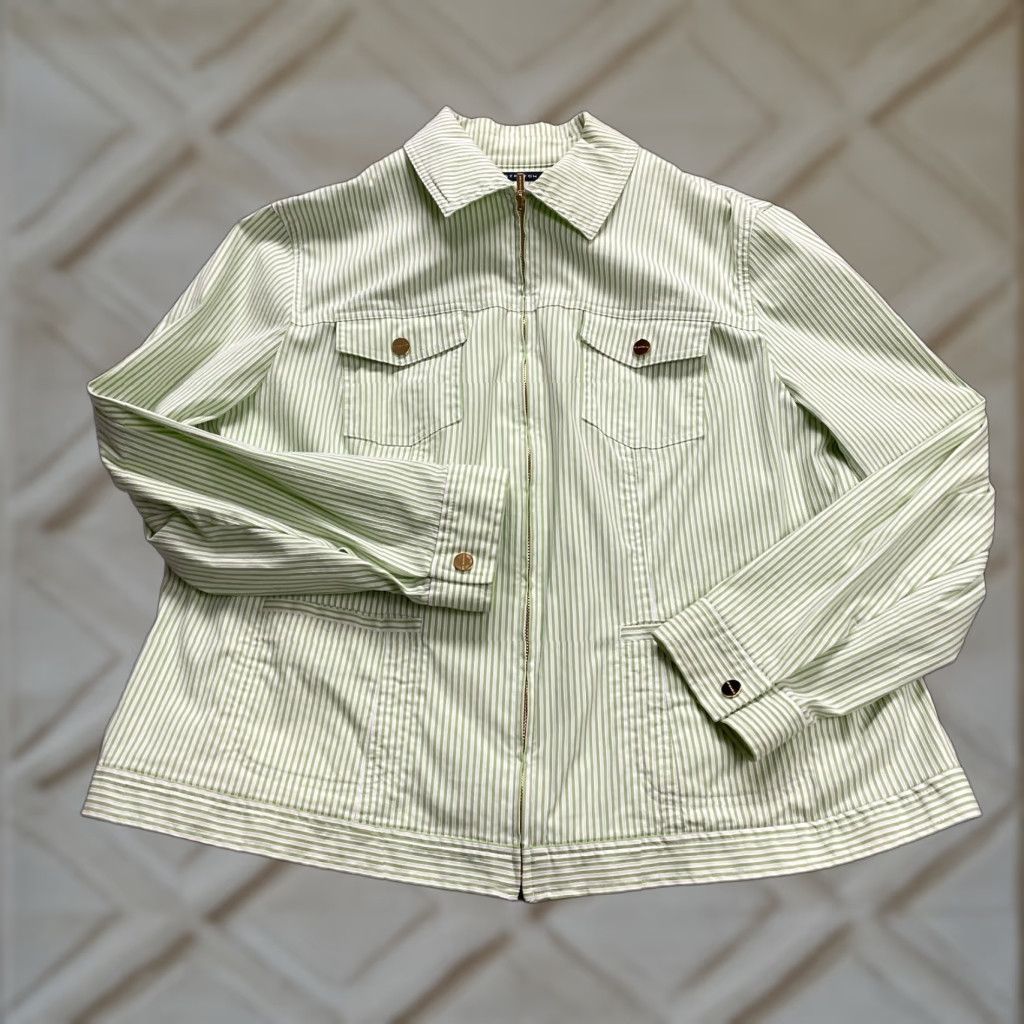 Jones New York Jones New York Jacket Womens 2XL Green White Striped Collared Full Zip Casual Size XXL / US 16-18 / IT 52-54 - 1 Thumbnail