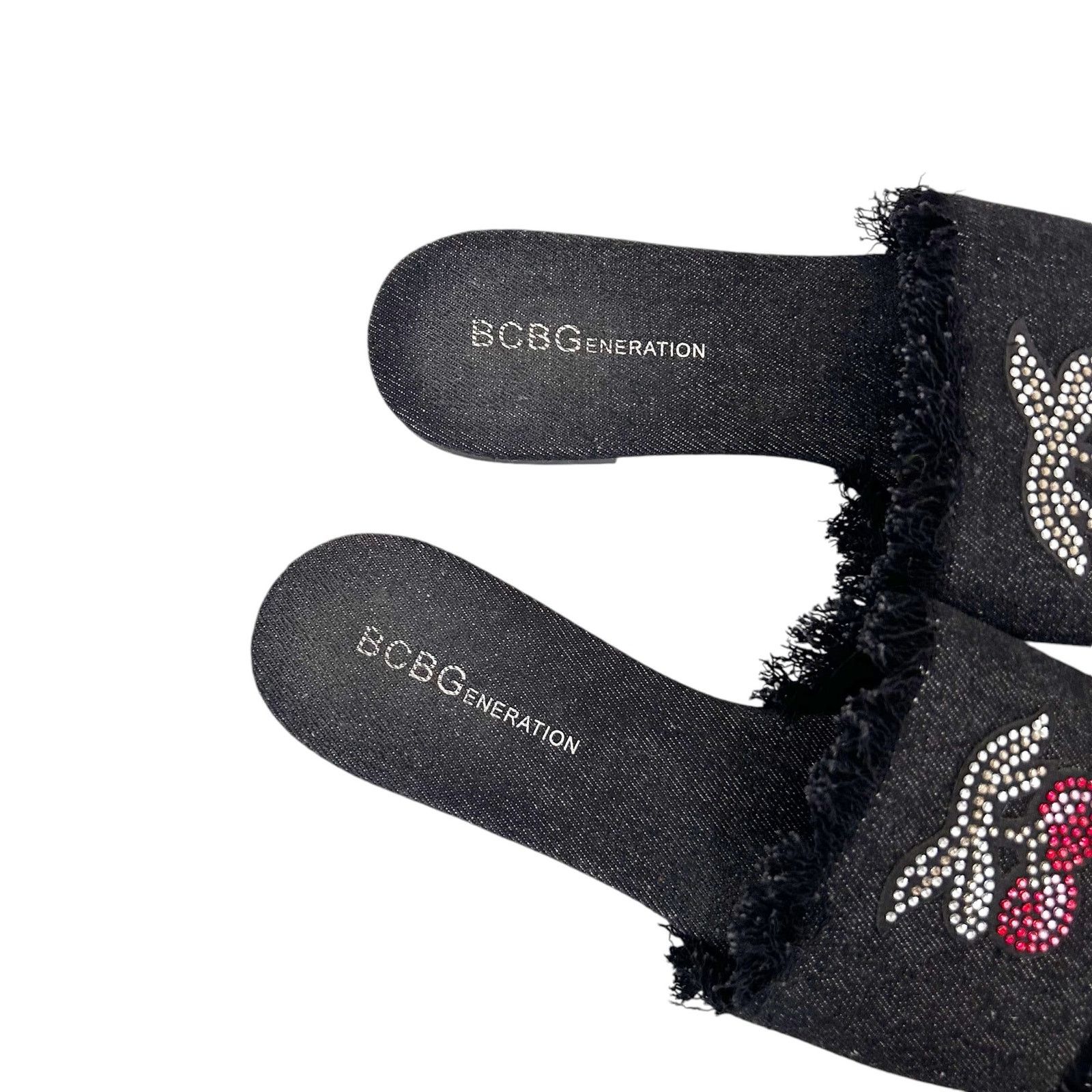 Other BCBGeneration Black Cherry Beaded Denim Fringe Slides Sz 6.5 Size US 6.5 / IT 36.5 - 3 Thumbnail