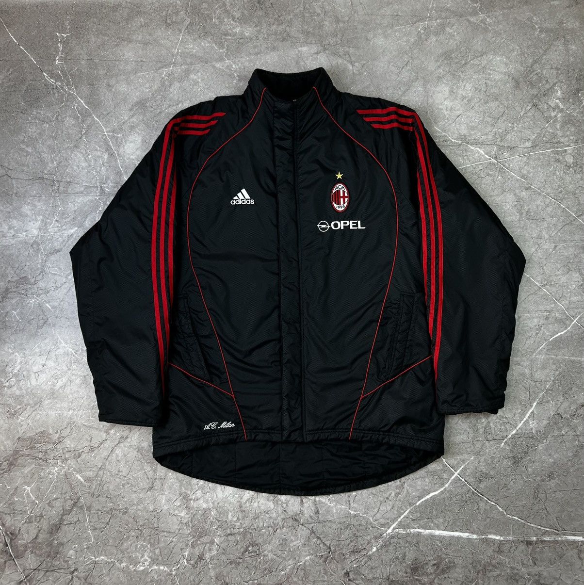 Vintage Adidas AC Milan soccer jacket parka logo Opel Large