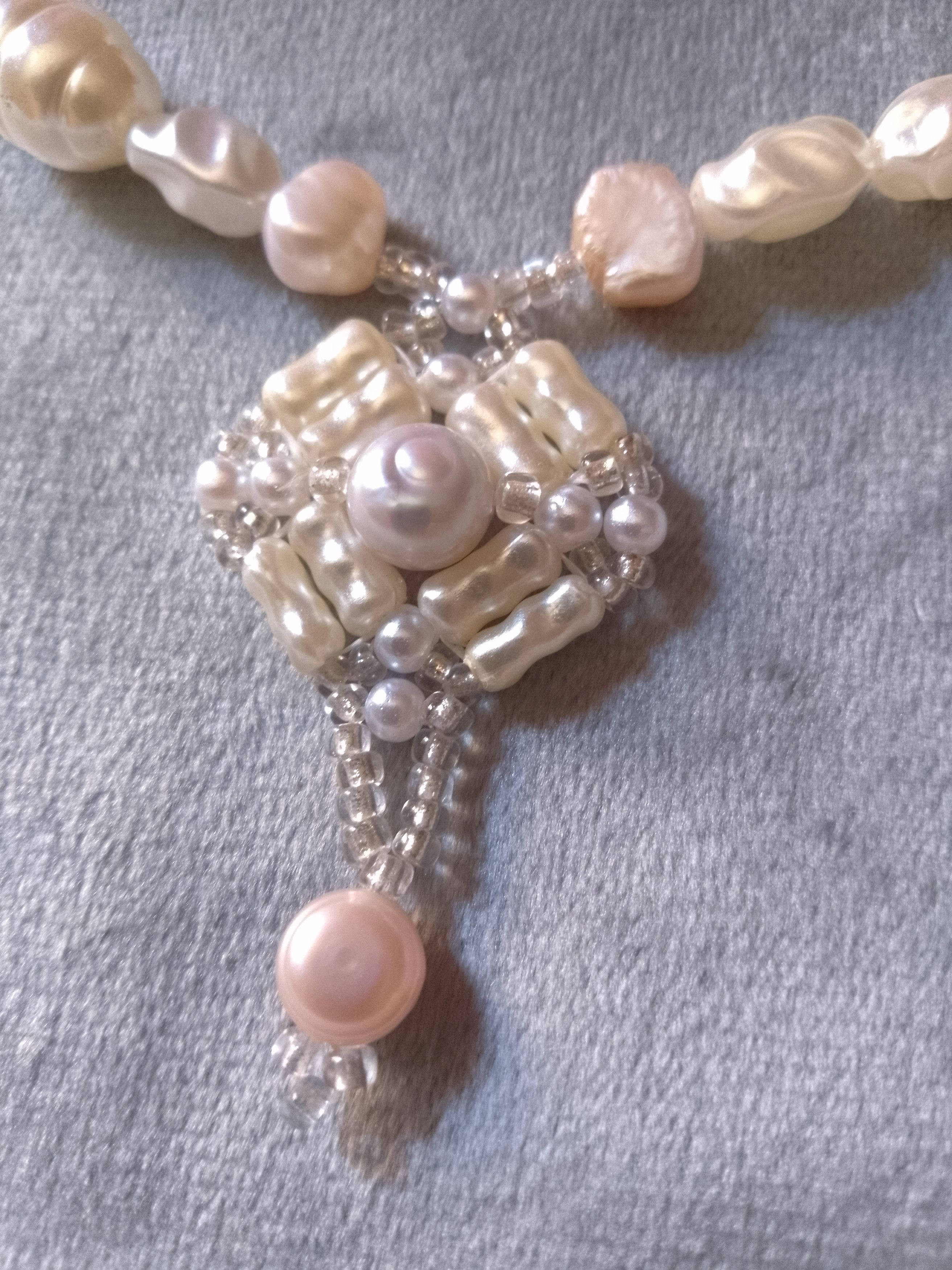Handmade Glam necklace with pendant Natural freshwater pearls Size ONE SIZE - 7 Thumbnail