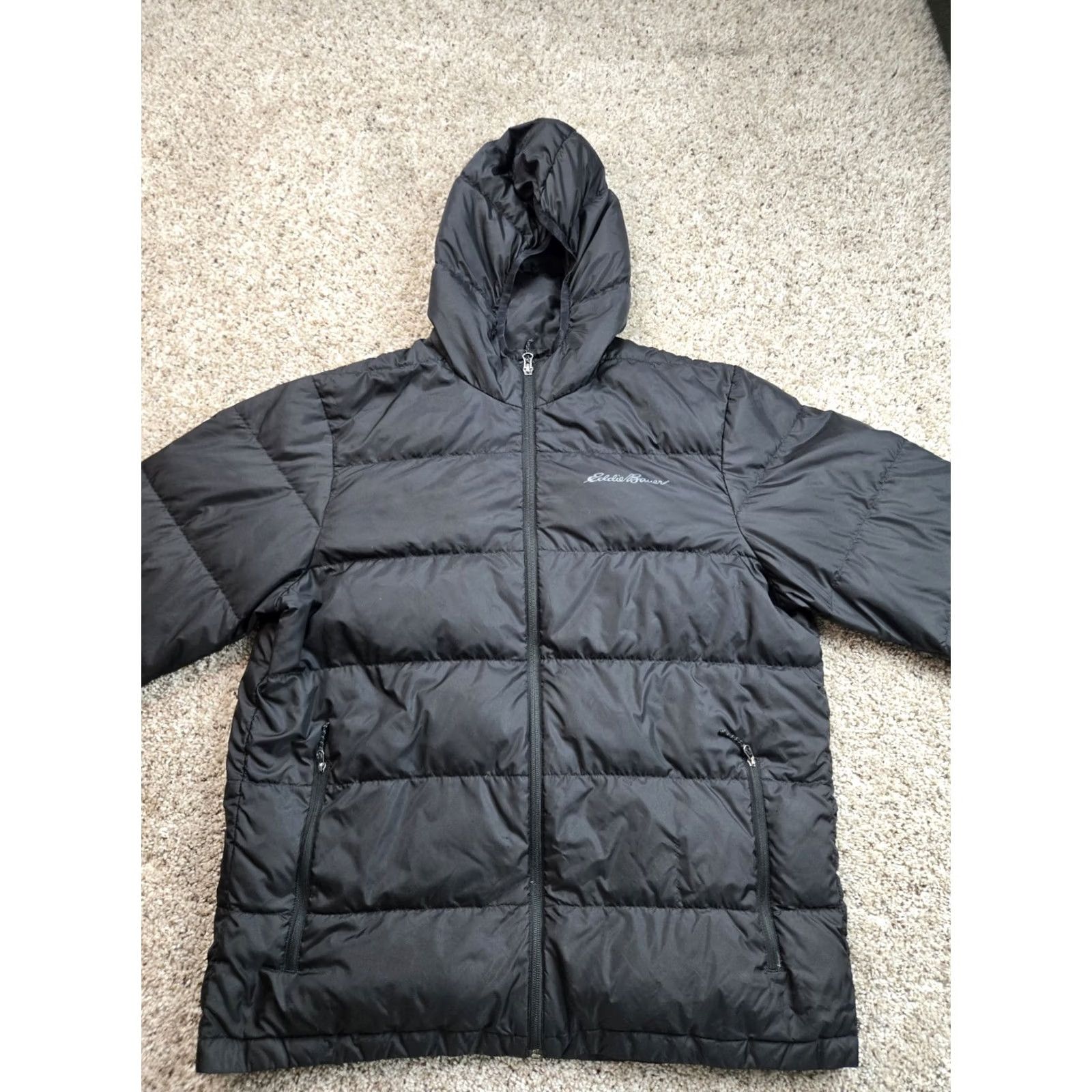 Eddie Bauer Eddie Bauer Jacket Mens Large Black Hooded Down Full Zip Pockets Regular Windproof Puffy Coat Size US L / EU 52-54 / 3 - 4 Thumbnail