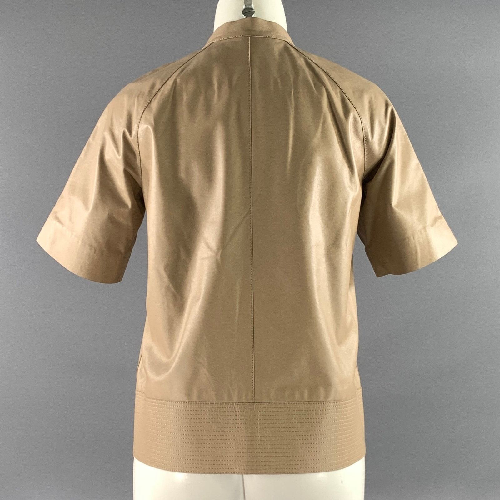 Lafayette 148 LAFAYETTE 148 S Tan Leather Lambskin Short Sleeve Jacket Size S / US 4 / IT 40 - 3 Thumbnail