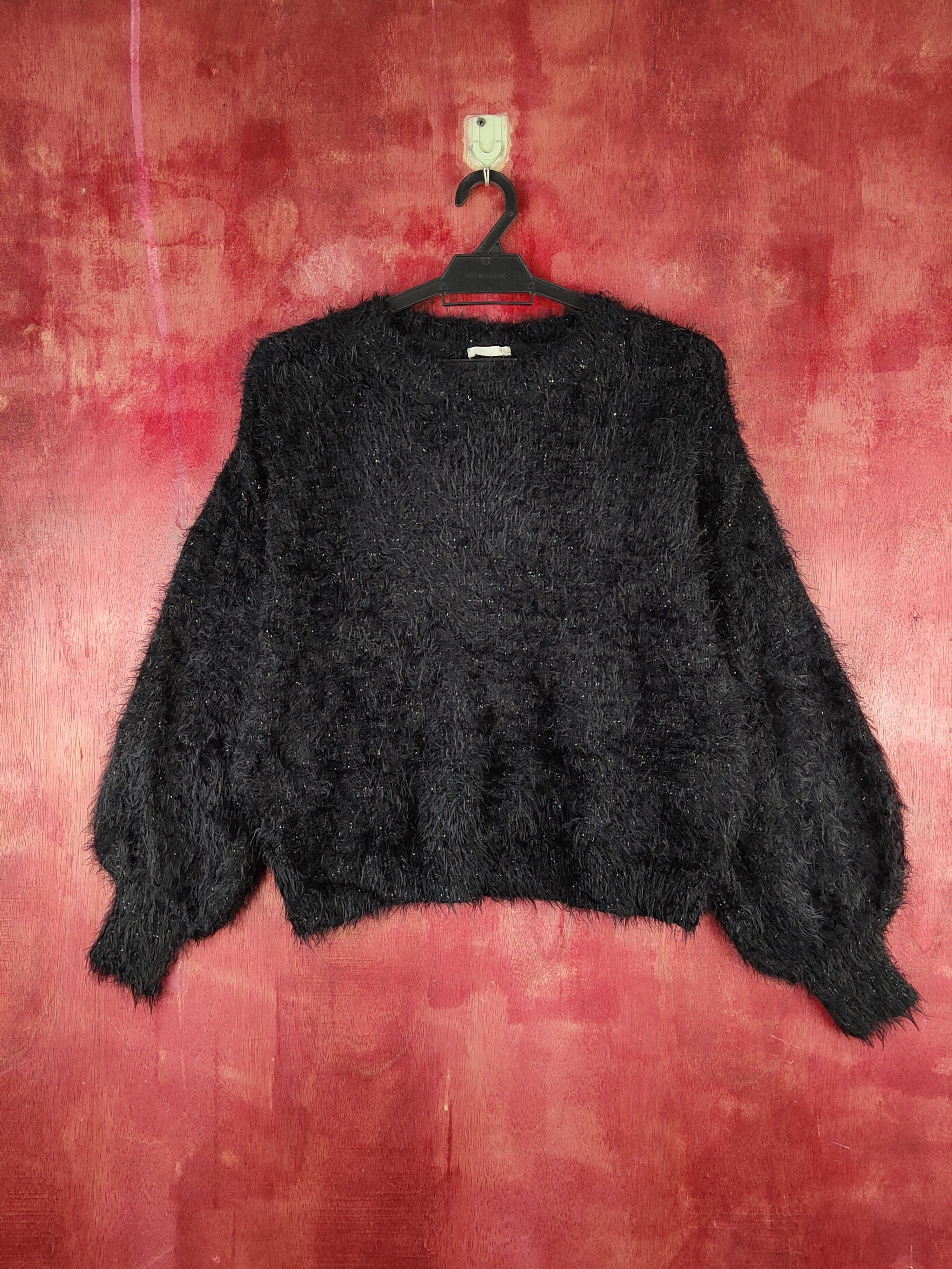 GU GU Black Shag Shaggy Fur Mohair Knitwear #S1890 Size S / US 4 / IT 40 - 1 Thumbnail