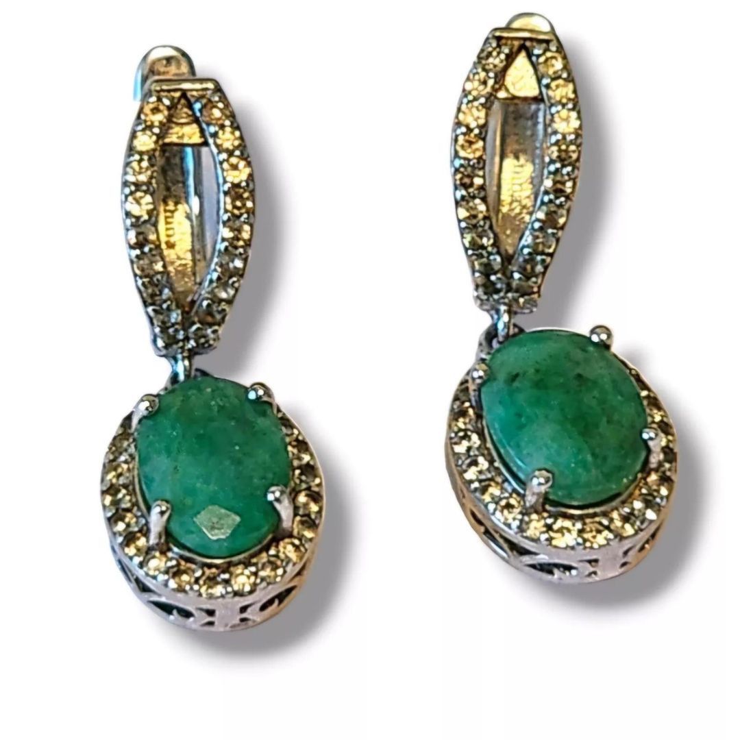 Other Green Sakota Emerald 925 Sterling Silver Drop Earrings Size ONE SIZE - 1 Thumbnail