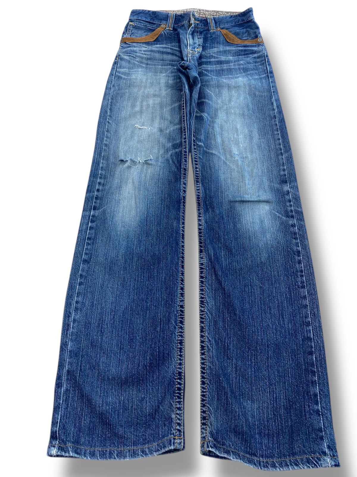 Edwin Whiskers Faded Wash Style Ripped Jeans