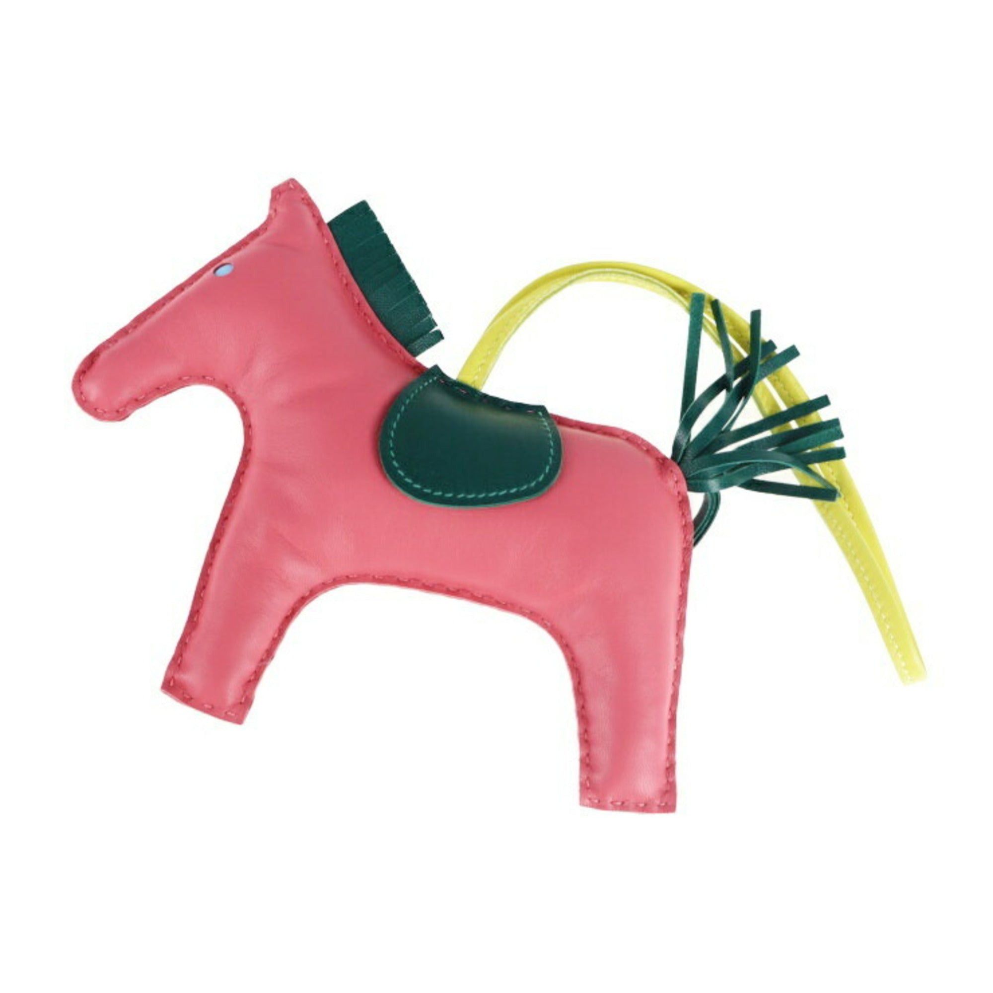 image of Hermes Rodeo Gm Charm 071998Caac Agneau Milo Rose Azalee Malachite Lemon Bag Keychain Horse in Blac