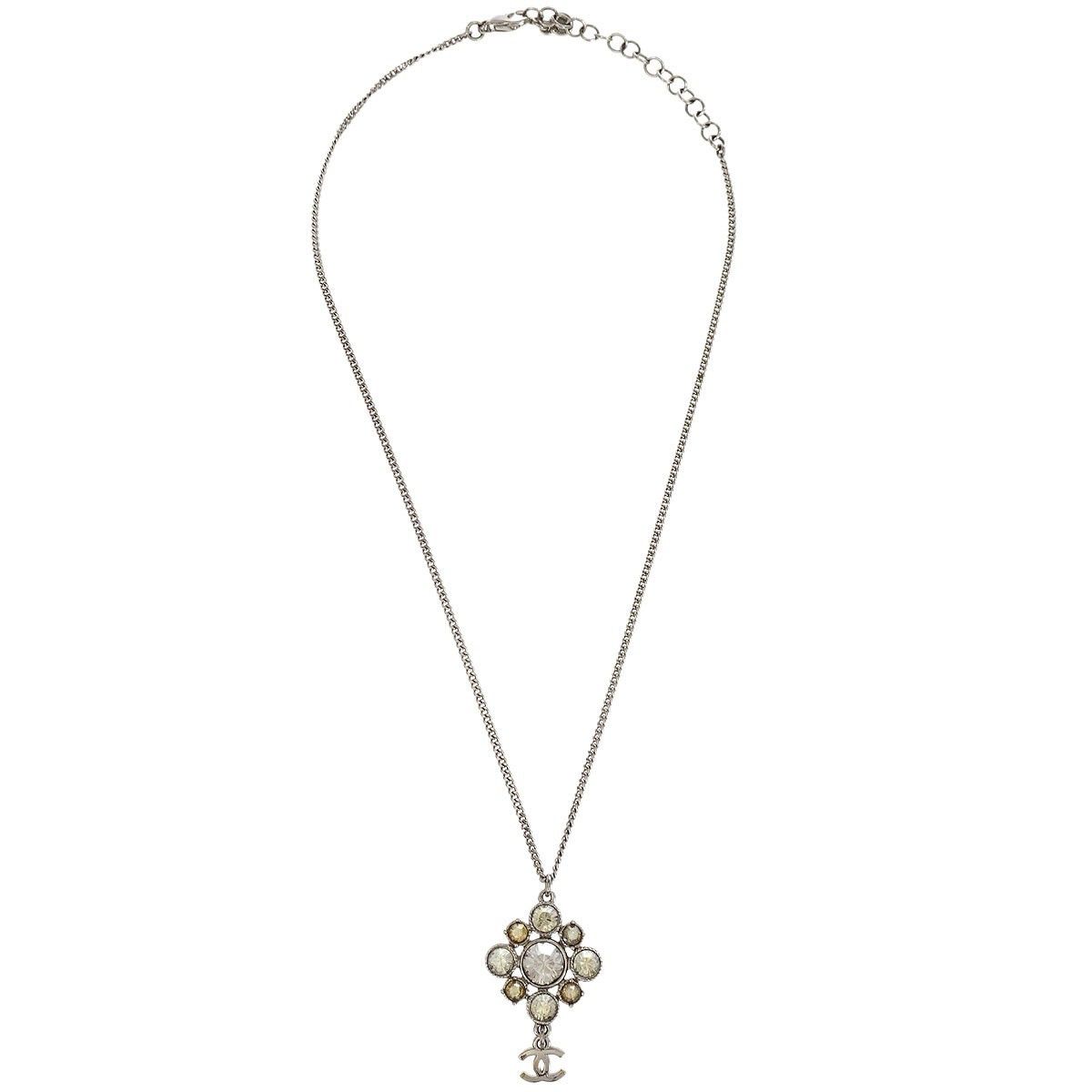 Chanel Chanel CC Cluster Drop Pendant Necklace Metal with Crystals Size ONE SIZE - 1 Thumbnail