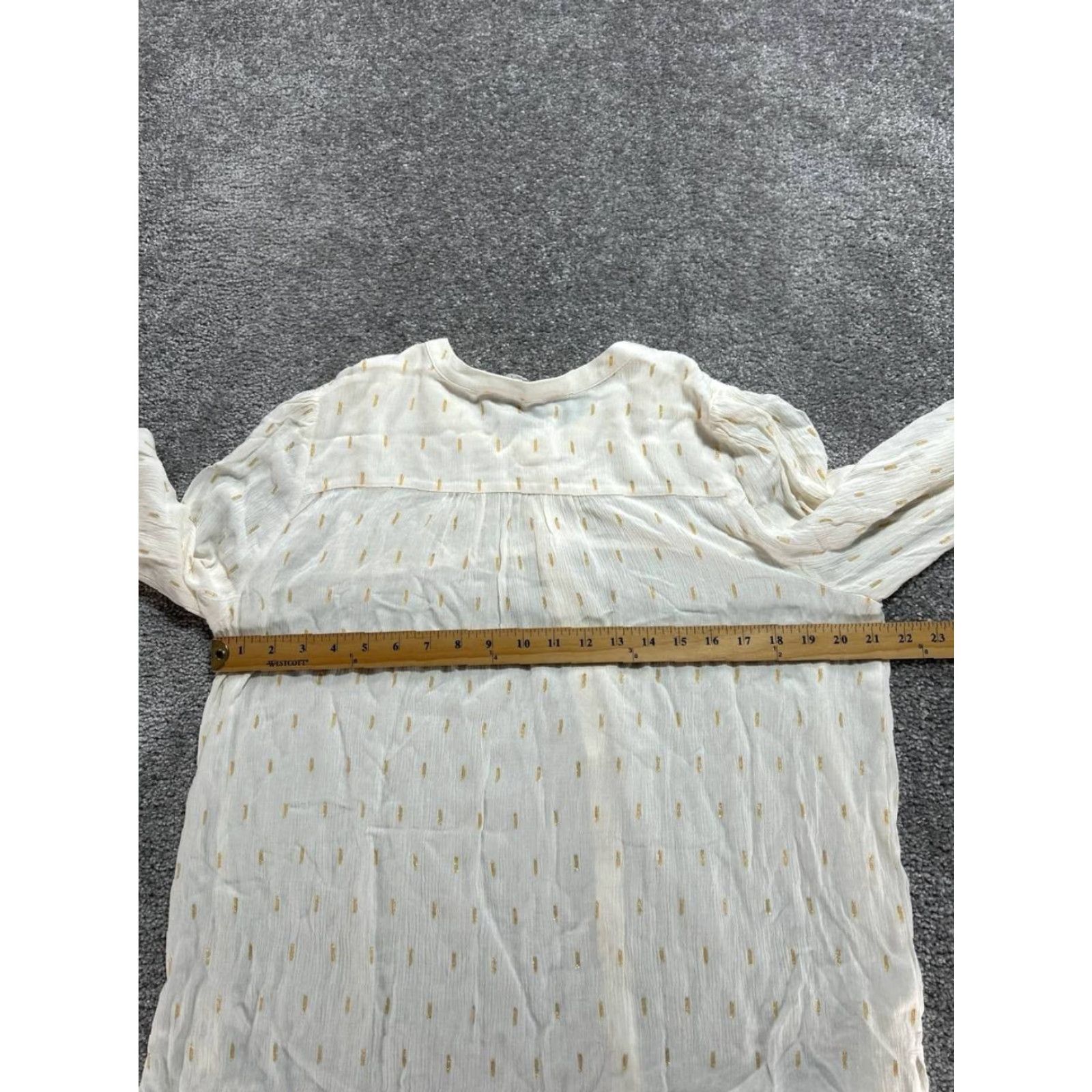 Loft Loft Blouse Top Womens Large Beige Metallic Vertical Dashed Smocked Detail New Size L / US 10 / IT 46 - 5 Thumbnail