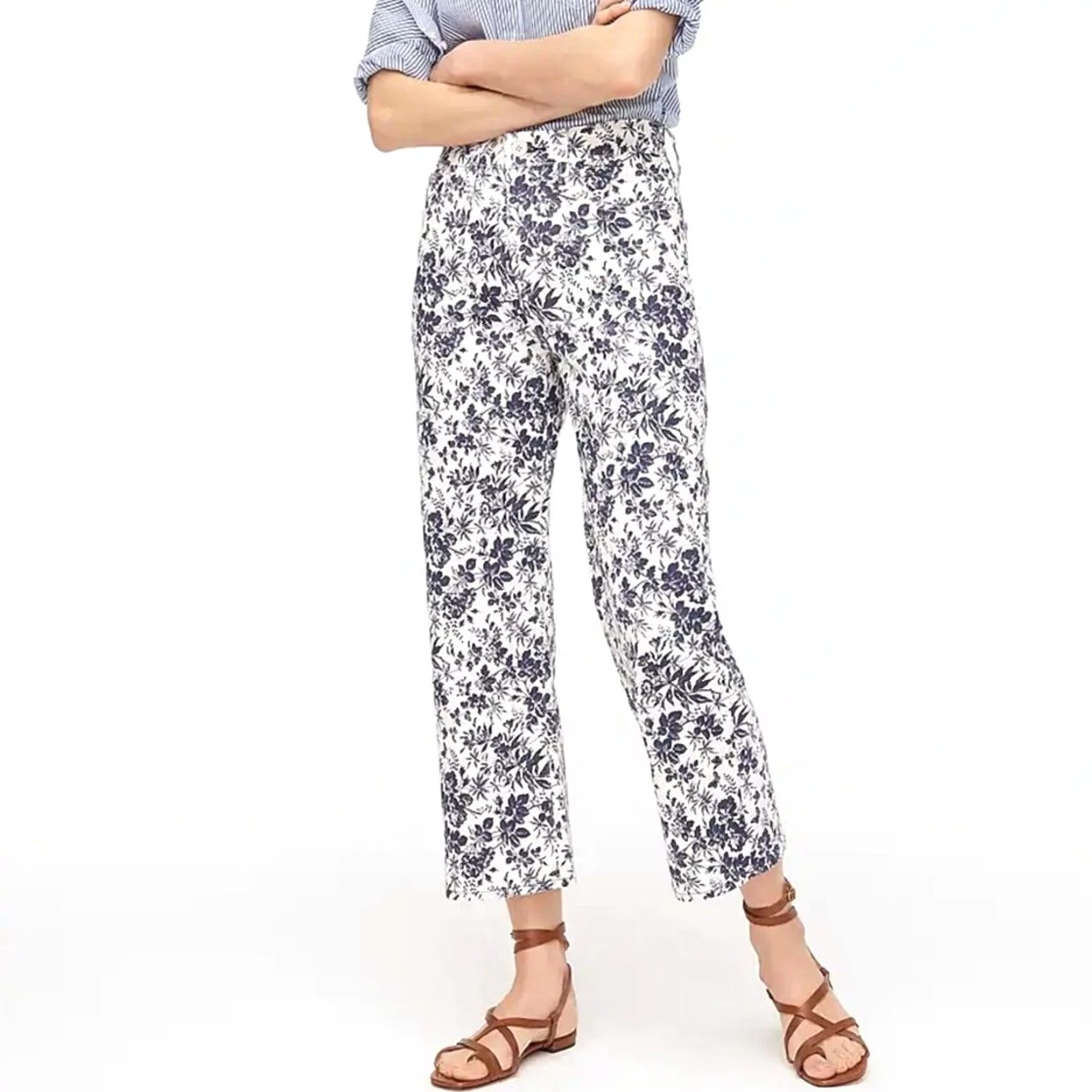 J.Crew J. Crew Jeans Womens 25 Blue White Slim Wide-Leg Floral Print Jeans Size 42" / US 20 - 2 Thumbnail