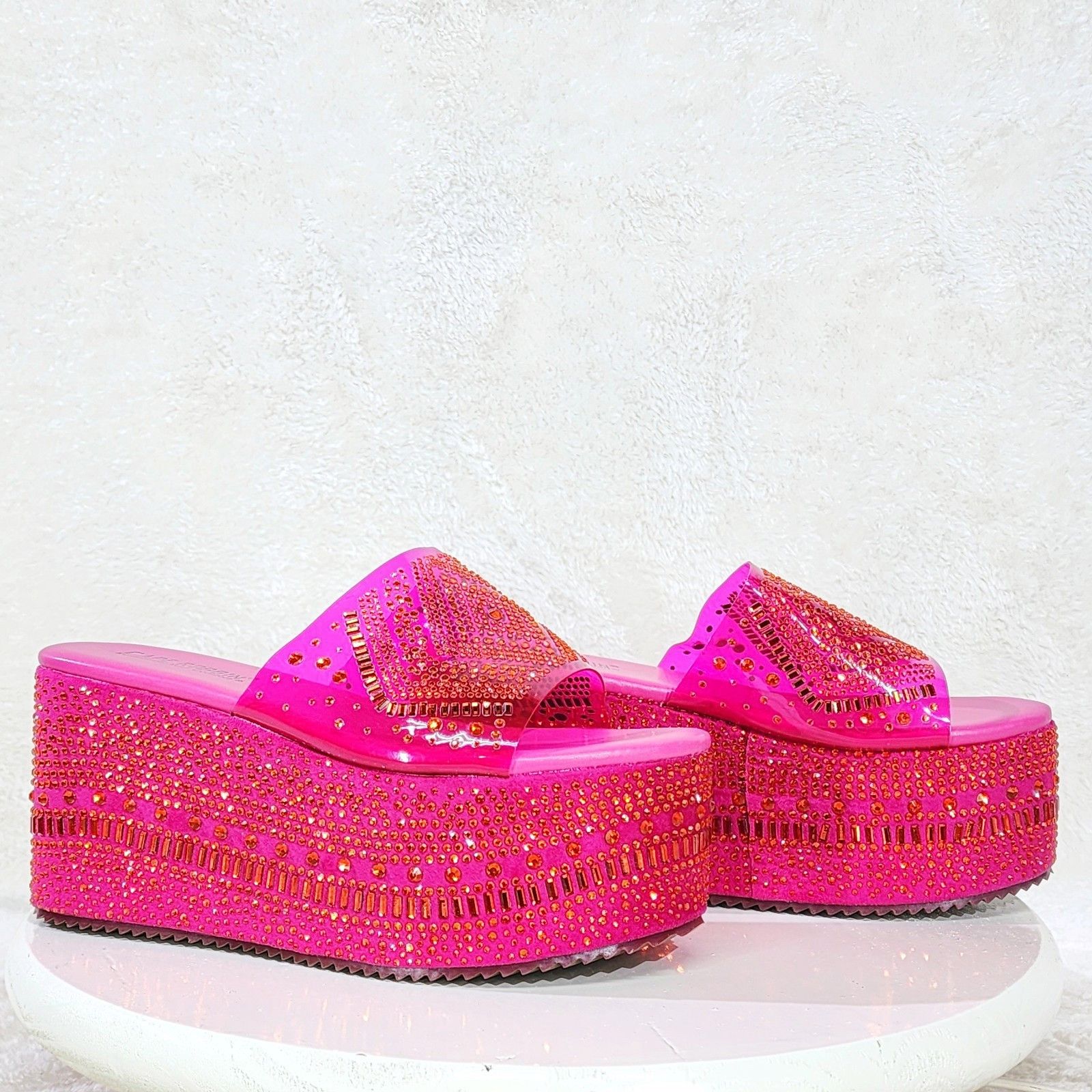 Other Dazzle Hot Pink Slip On 3" Platform Sparkling Rhinestone Fla Size US 7 / IT 37 - 1 Thumbnail